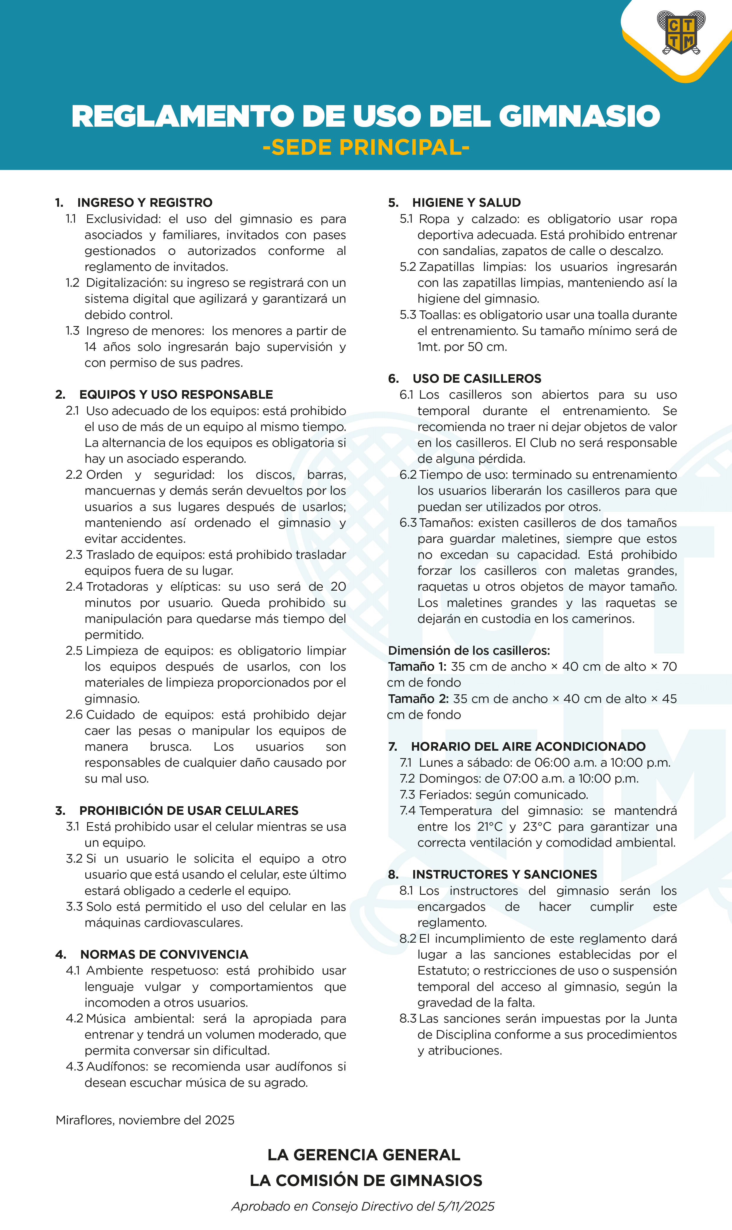 REGLAMENTO DE USO DEL GIMNASIO - SEDE PRINCIPAL- 🏢