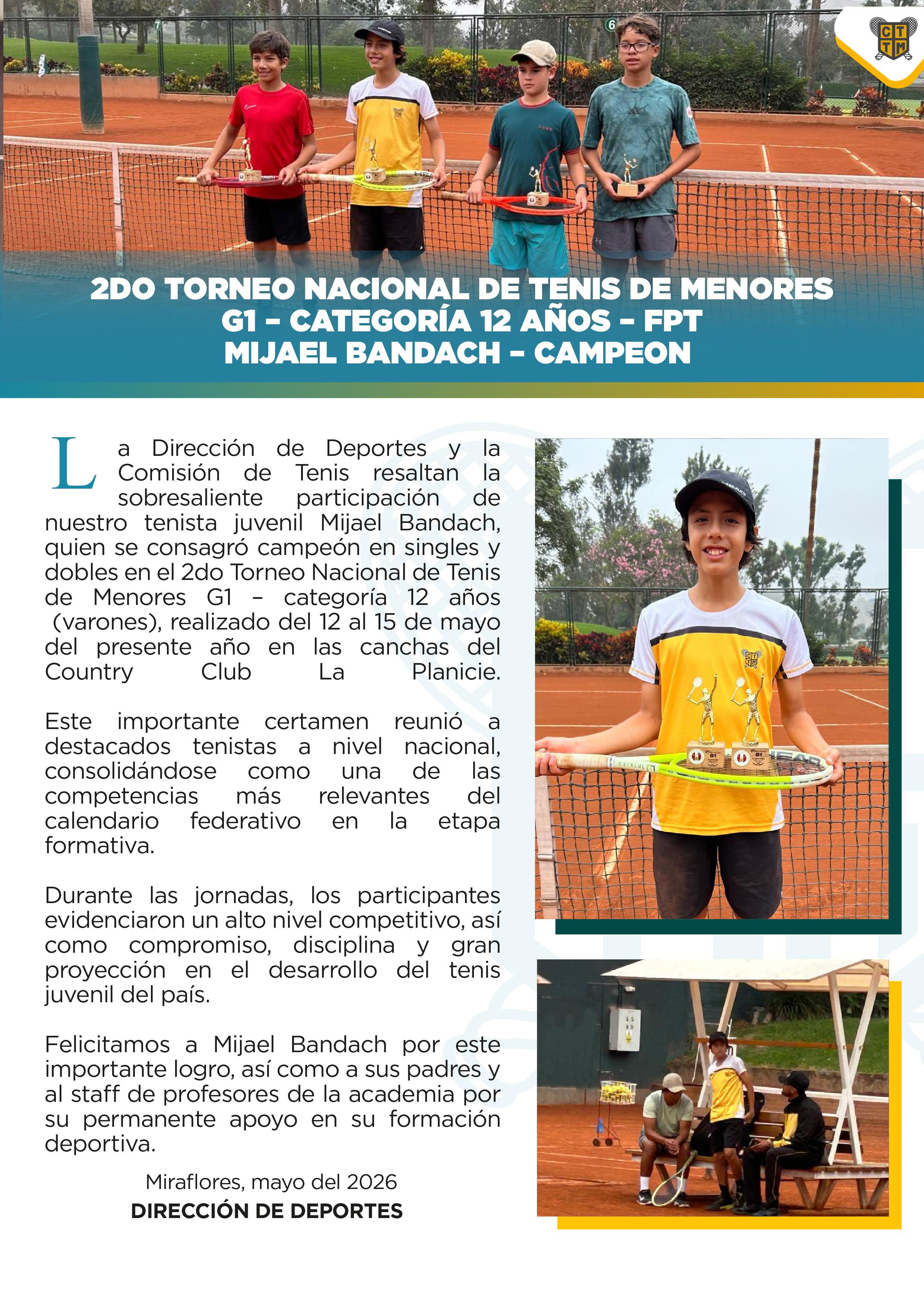 🏅🎾 2DO TORNEO NACIONAL DE TENIS DE MENORES ⭐
