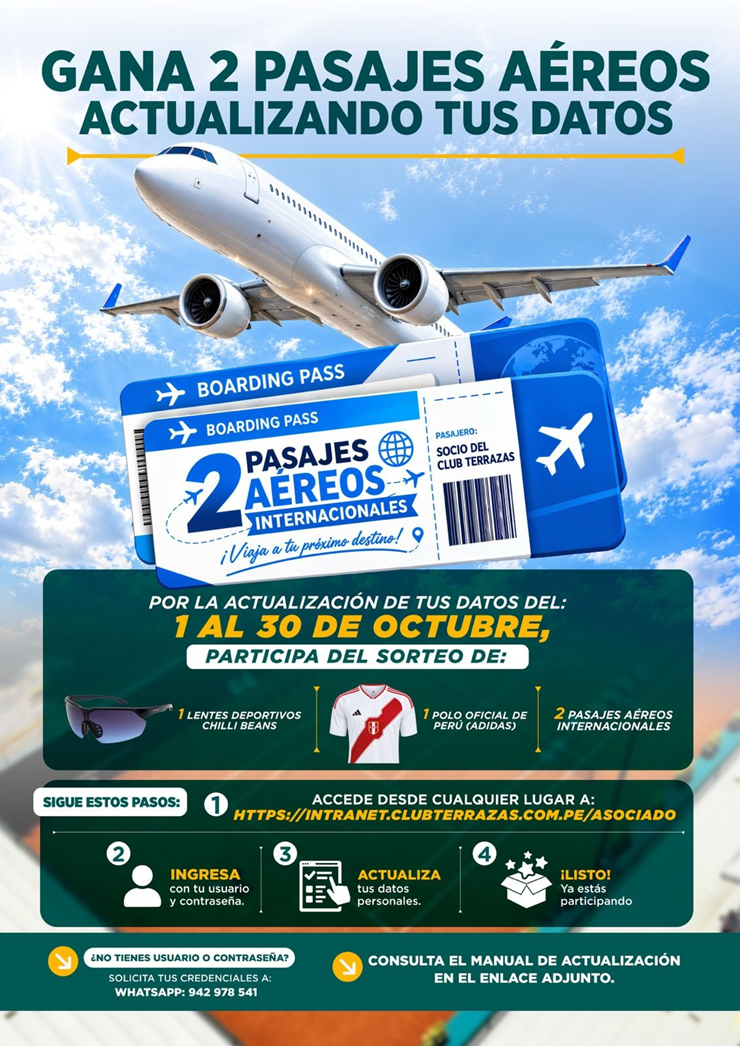 ✈️ ¡ACTUALIZA TUS DATOS Y GANA 2 PASAJES AÉREOS! 🎁