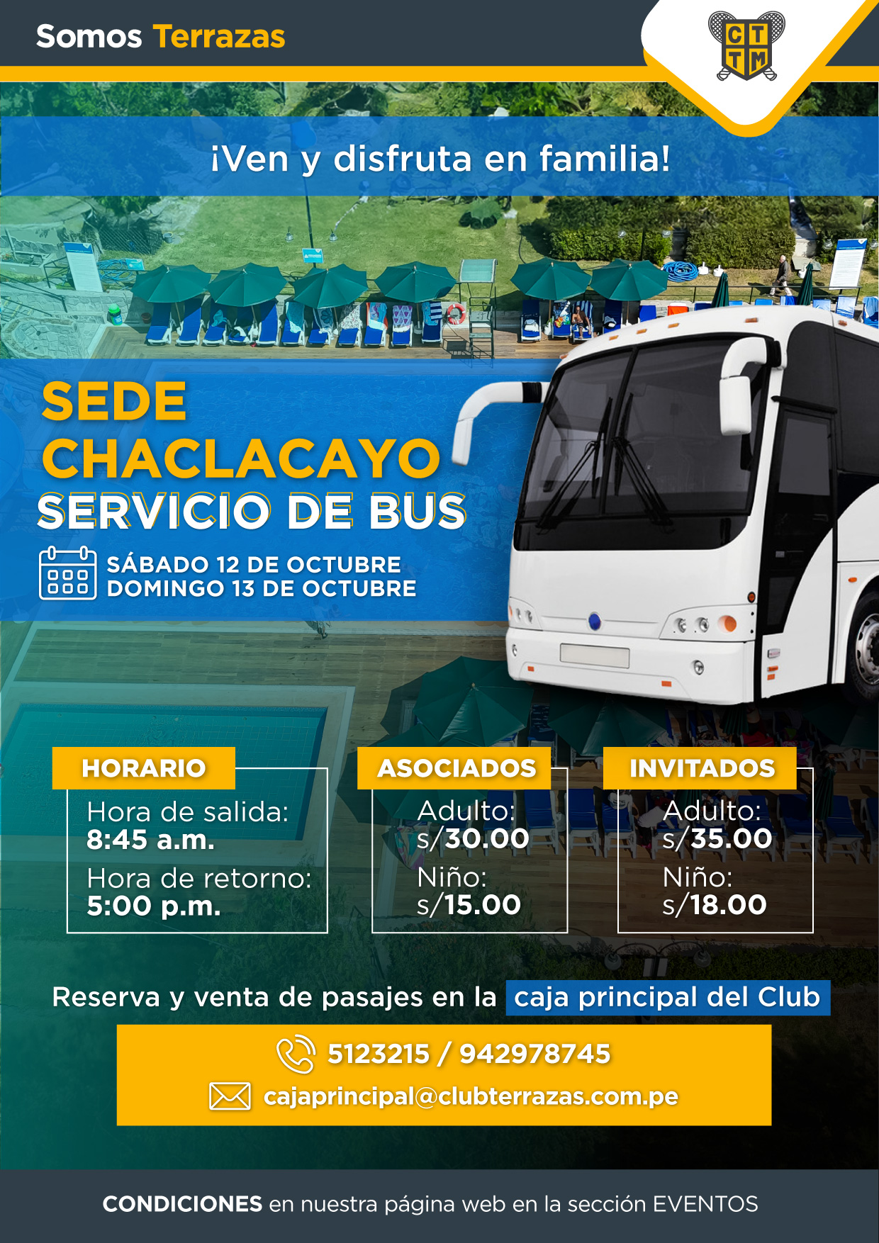 SERVICIO DE BUS: DISFRUTA EN FAMILIA EN LA SEDE DE CHACLACAYO / SÁBADO 12 Y DOMINGO 13 DE OCTUBRE