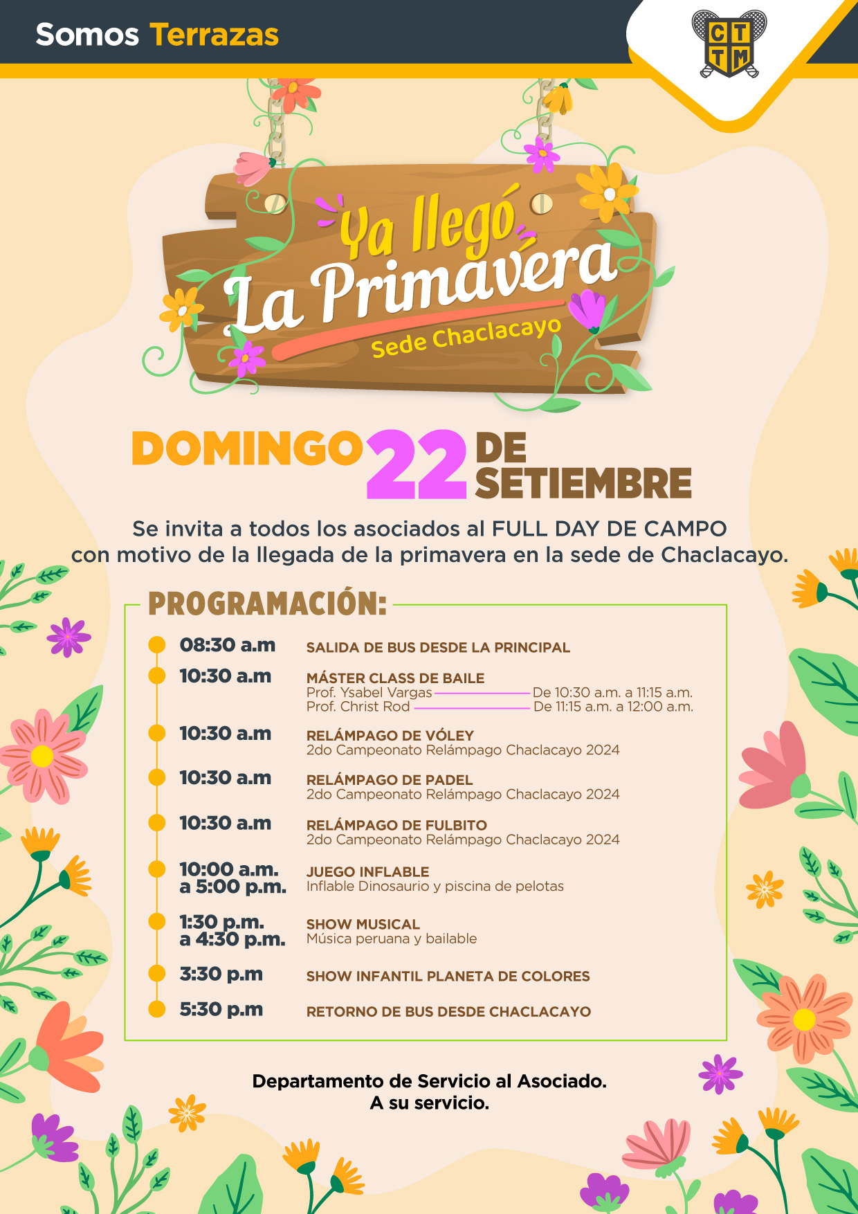 YA LLEGÓ LA PRIMAVERA: PROGRAMACIÓN DOMINGO 22 DE SETIEMBRE