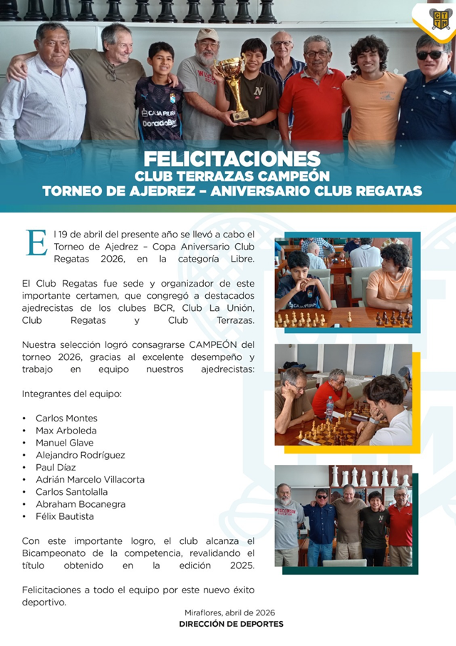 ♟️🏆 TERRAZAS BICAMPEÓN EN AJEDREZ: COPA ANIVERSARIO CLUB REGATAS 2026 🧠✨
