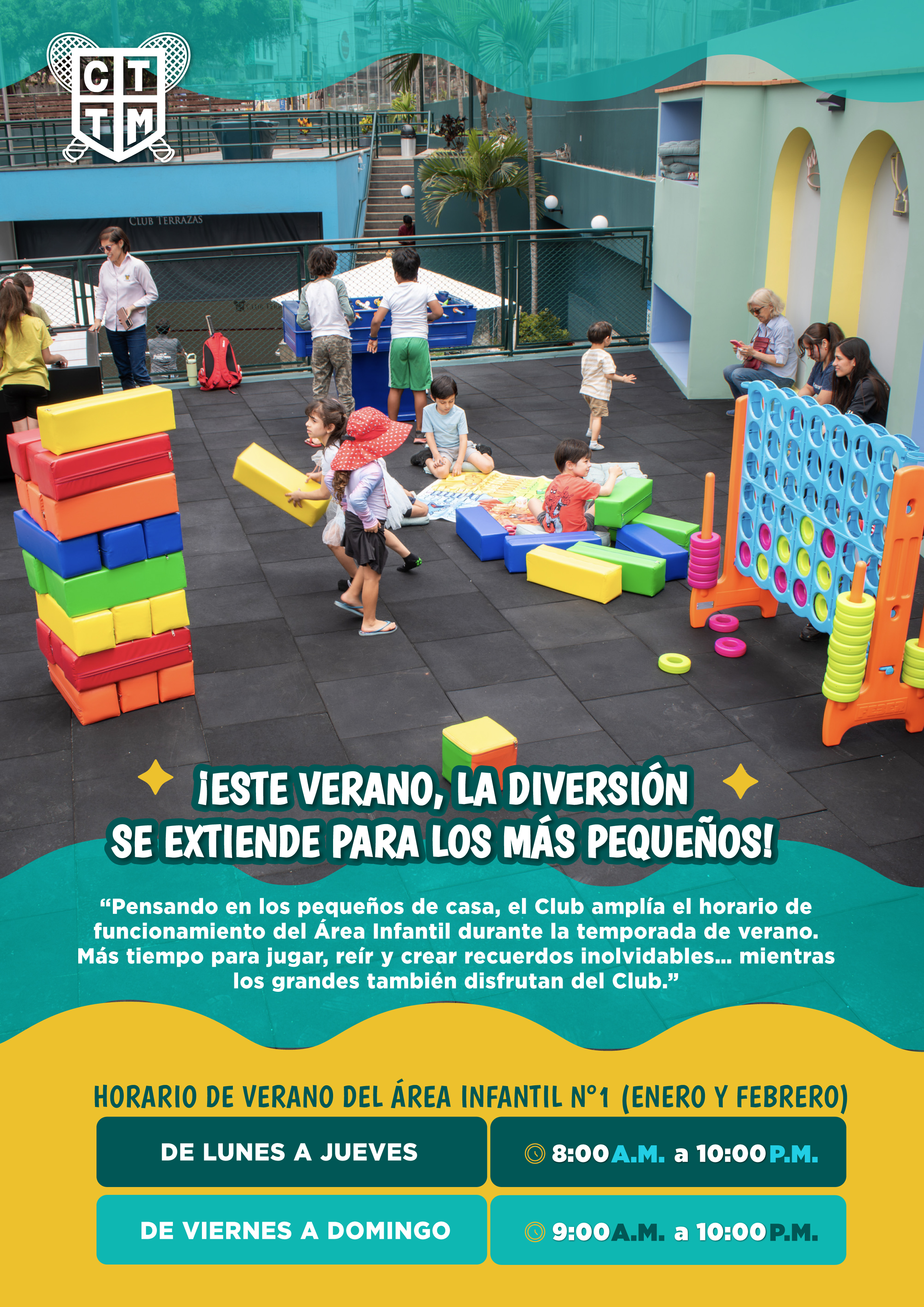 ☀️🌈 ¡ESTE VERANO, LA DIVERSIÓN SE EXTIENDE PARA LOS MÁS PEQUEÑOS! 🎉 HORARIO DEL ÁREA INFANTIL🗓️