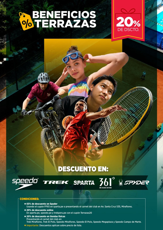 🏷️BENEFICIOS TERRAZAS: DESCUENTO EN SPEEDO, TREK, SPARTA, 361° Y SPYDER 🔥💛