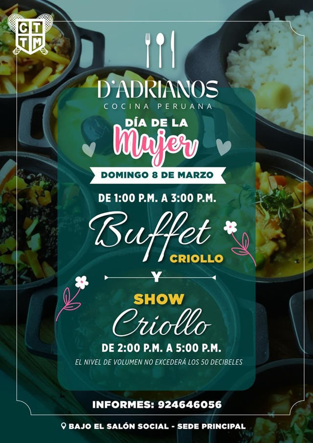 💐🎶 DÍA DE LA MUJER: BUFFET CRIOLLO Y MÚSICA EN VIVO