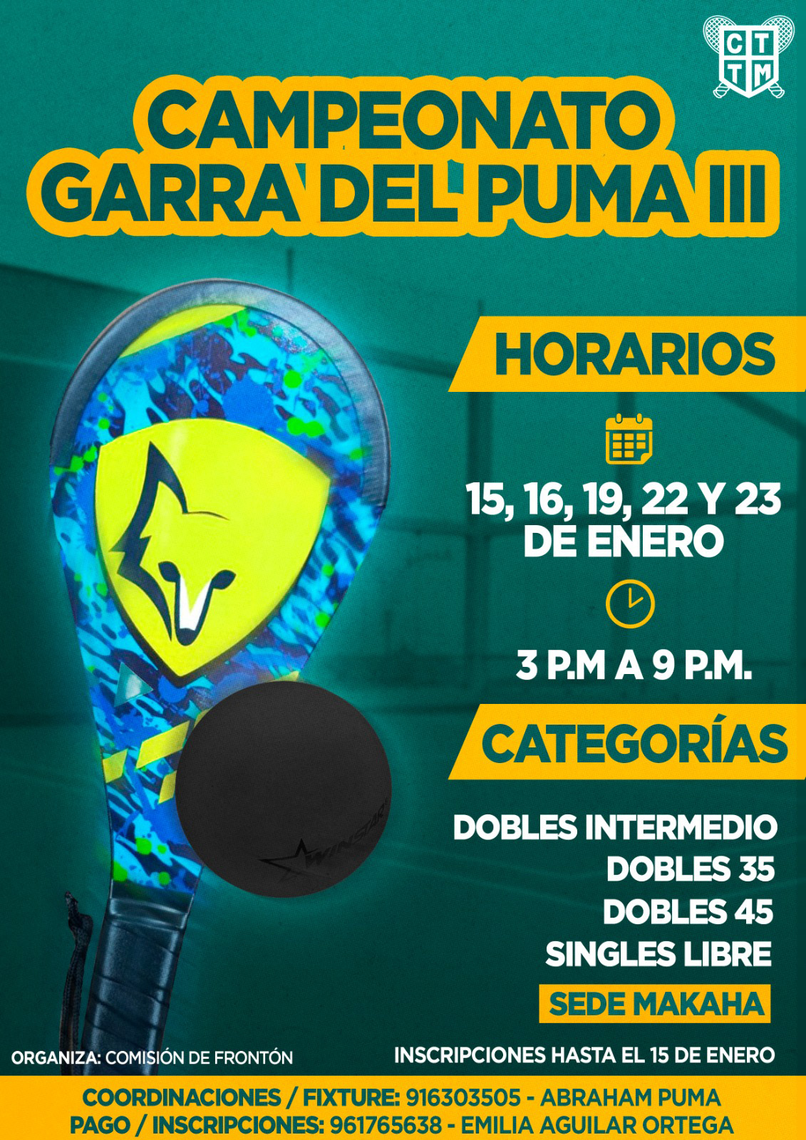 🔥🎾🏆 CAMPEONATO DE FRONTÓN “GARRA DEL PUMA” 🐾🔥  - SEDE MAKAHA