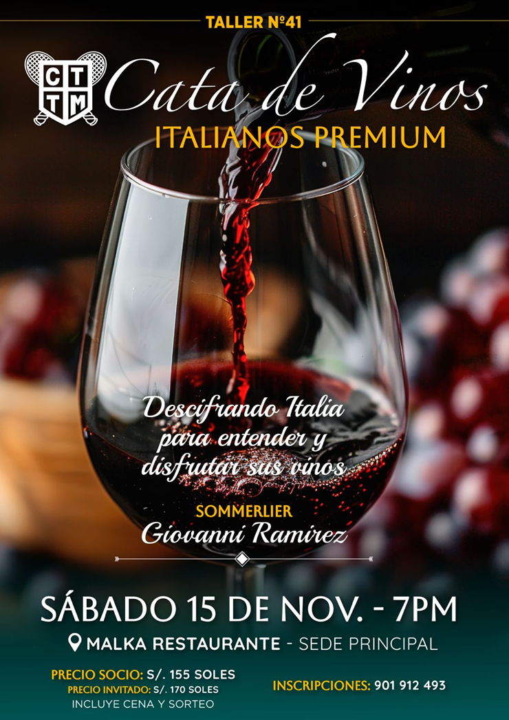 TALLER: CATA DE VINOS ITALIANOS PREMIUM🍷🍽️