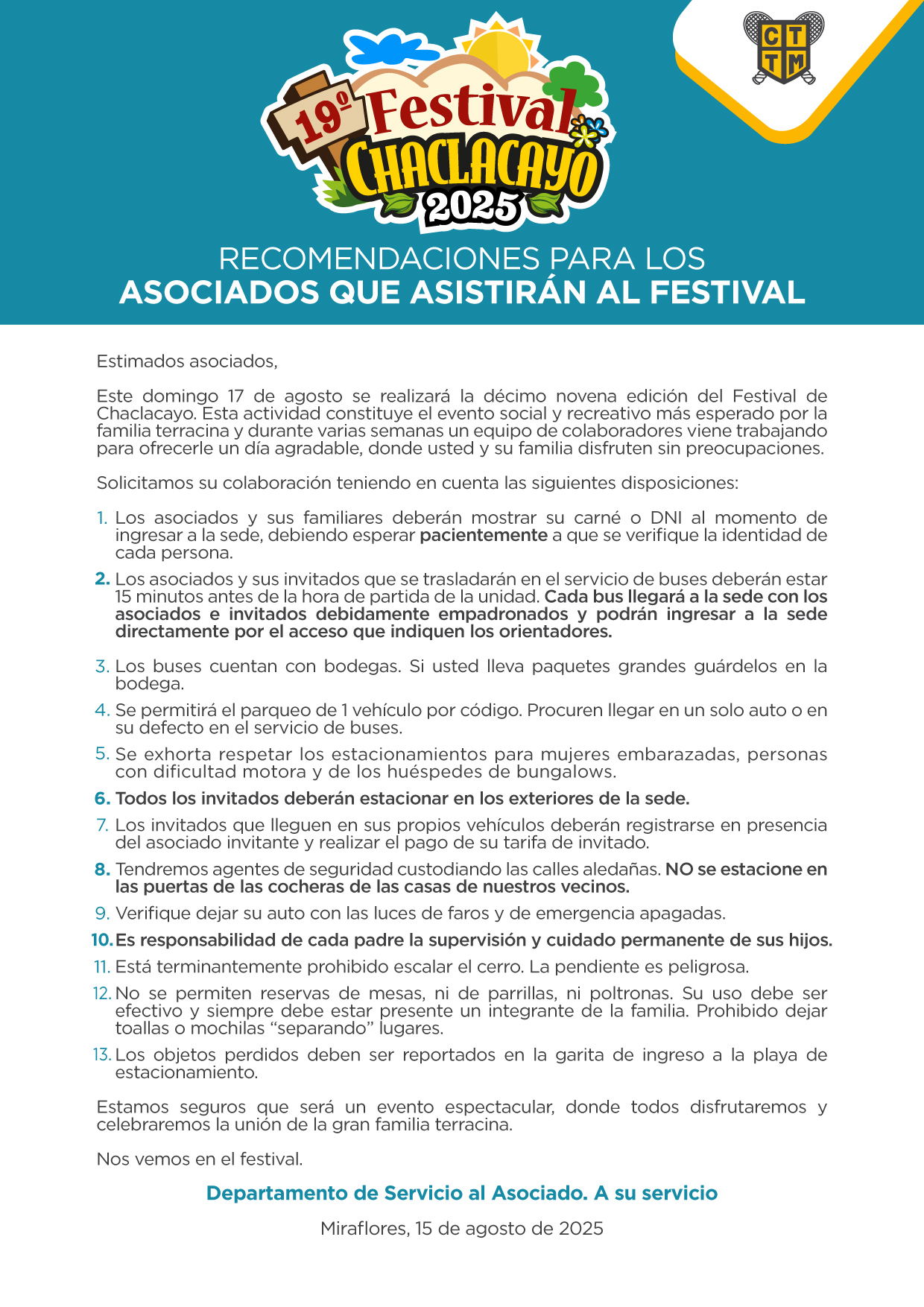 🎉✨ RECOMENDACIONES PARA LOS ASOCIADOS QUE ASISTAN AL FESTIVAL 🎶🌞