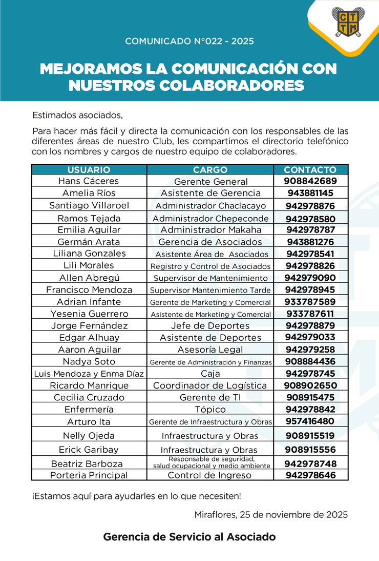 📣COMUNICADO N°022 - 2025  - MEJORAMOS LA COMUNICACIÓN CON NUESTROS COLABORADORES