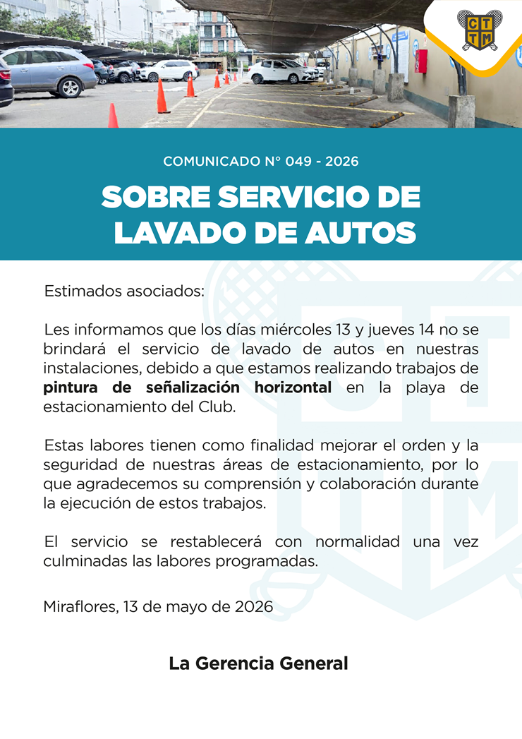 📣COMUNICADO N°049 - 2026:SOBRE SERVICIO DE LAVADO DE AUTOS