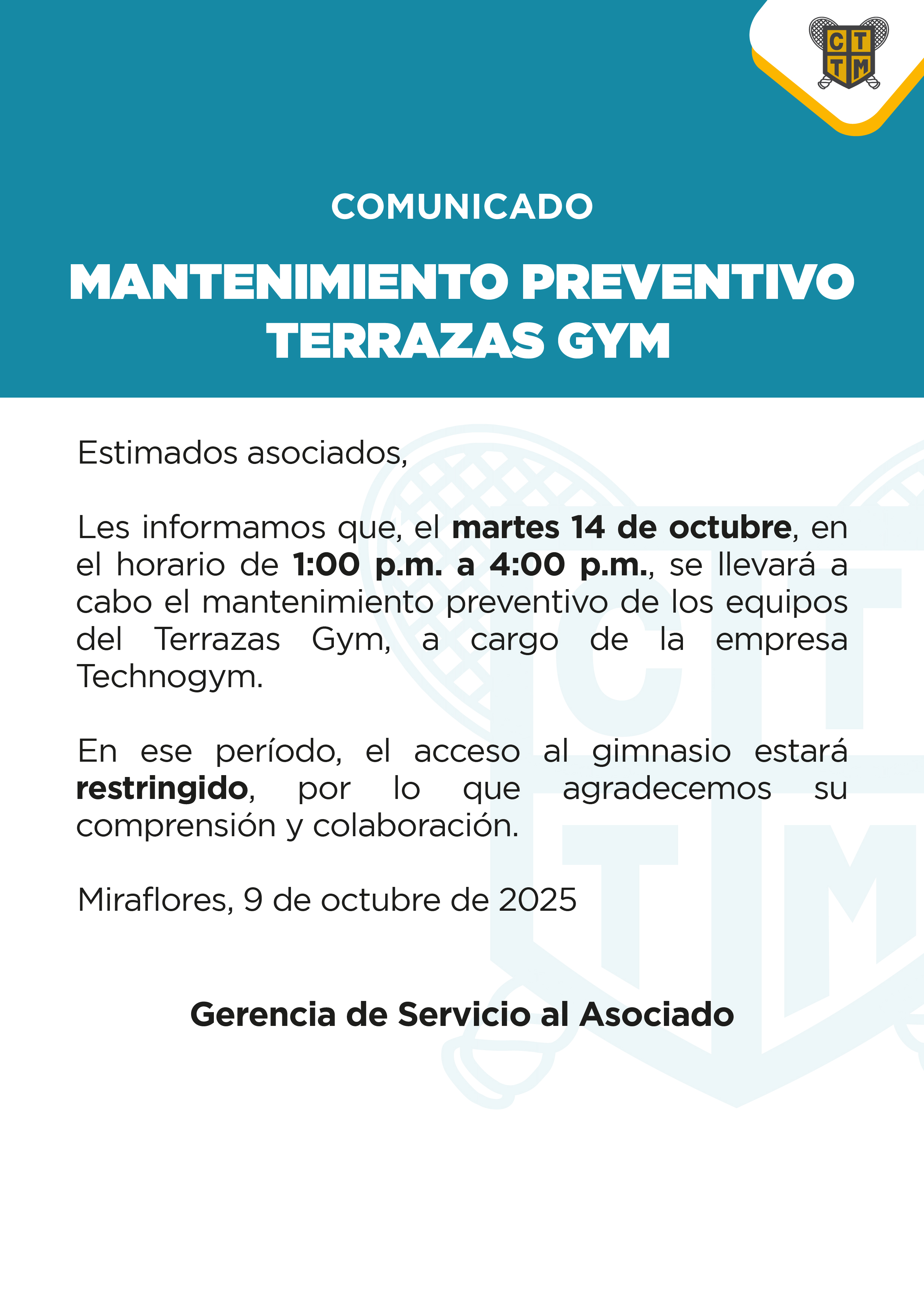📢COMUNICADO: MANTENIMIENTO PREVENTIVO – TERRAZAS GYM 🏋️‍♂️⚙️