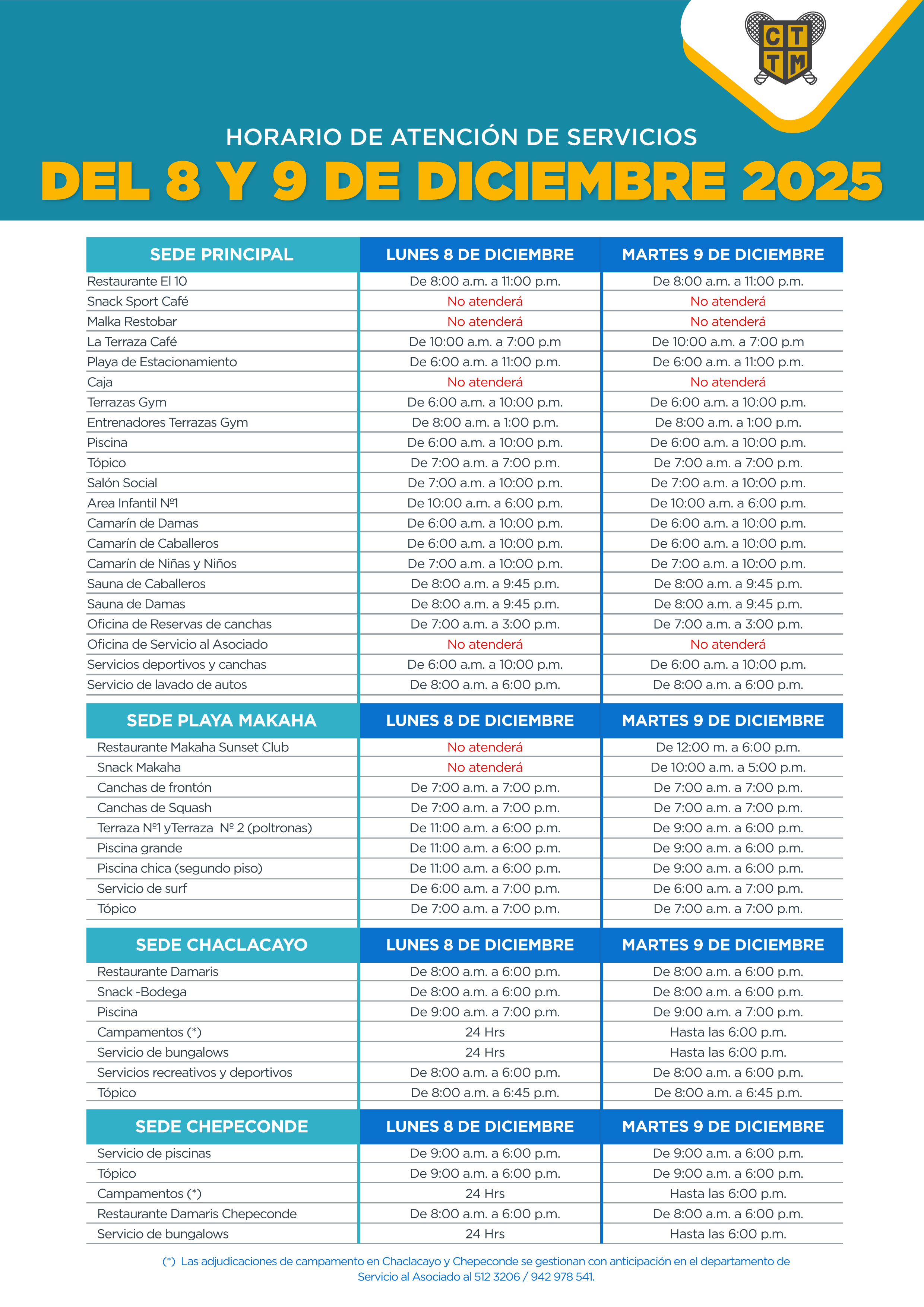 📅 HORARIO DE ATENCIÓN – FERIADO 8 Y 9 DE DICIEMBRE 