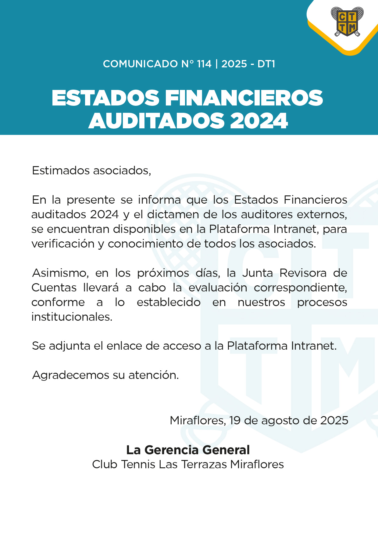 📣COMUNICADO N.º 114 | 2025 - DT1 - ESTADOS FINANCIEROS AUDITADOS 2024 