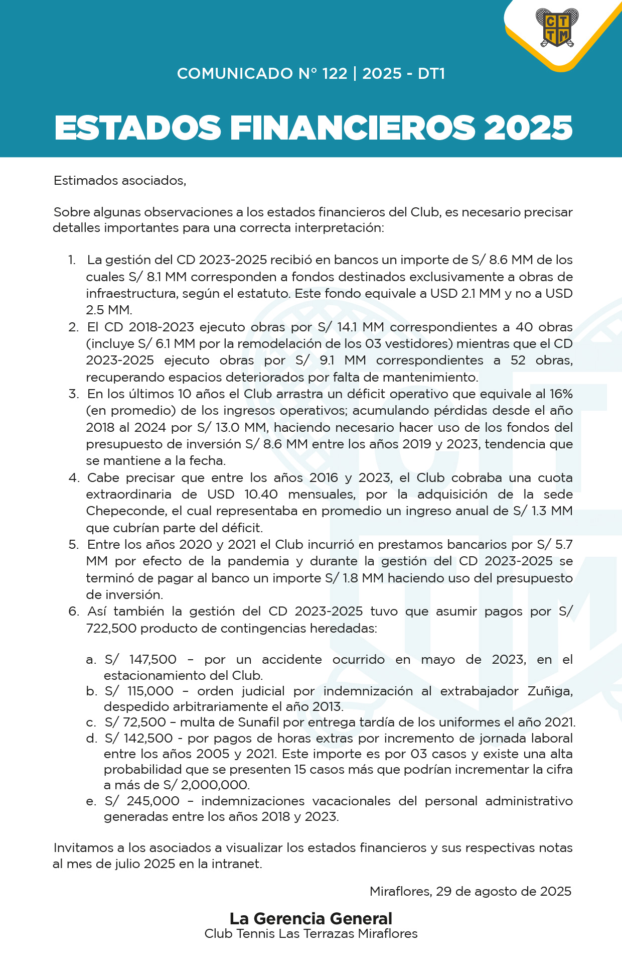 📣COMUNICADO N.º 122 | 2025 - DT1 - ESTADOS FINANCIEROS 2025