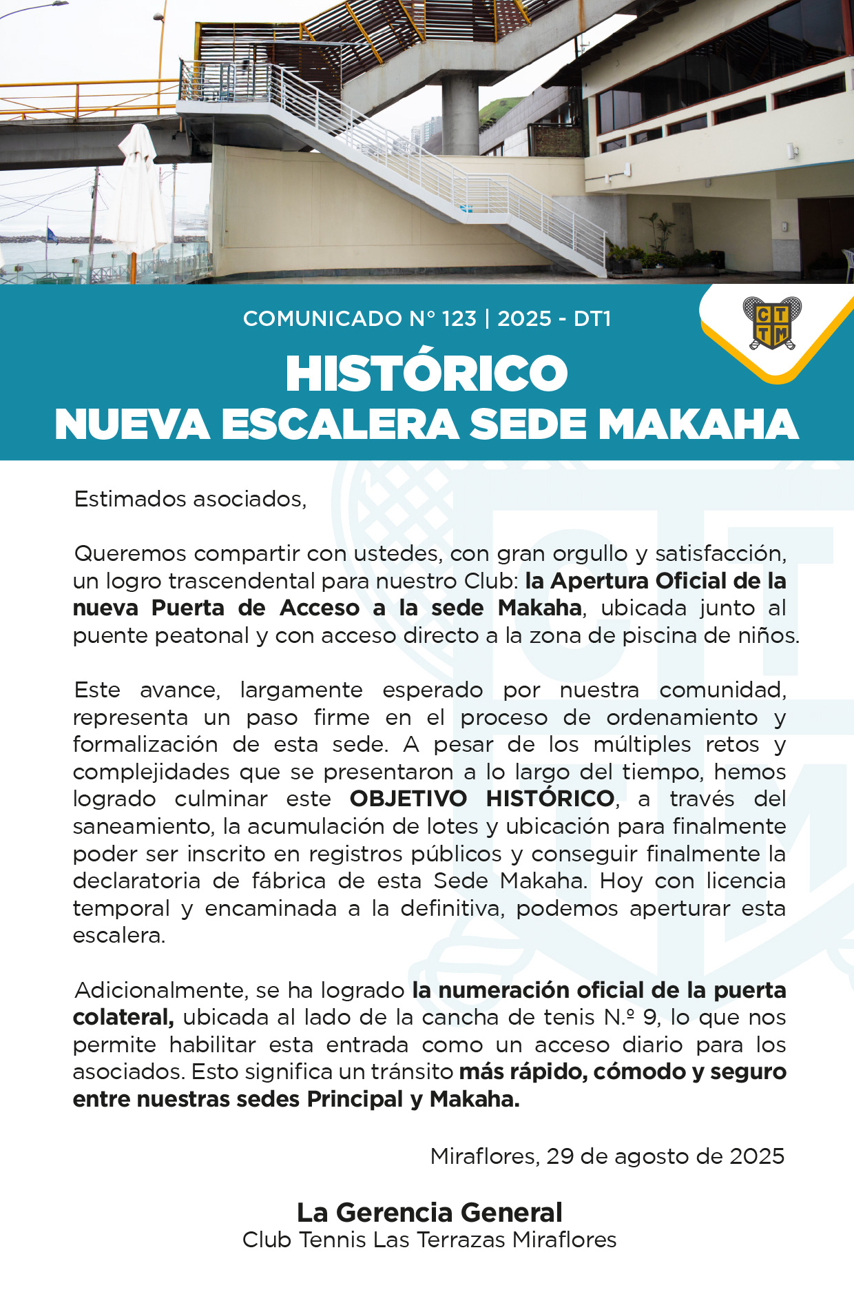 📣COMUNICADO N.º 123 | 2025 - DT1 - HISTÓRICO NUEVA ESCALERA SEDE MAKAHA