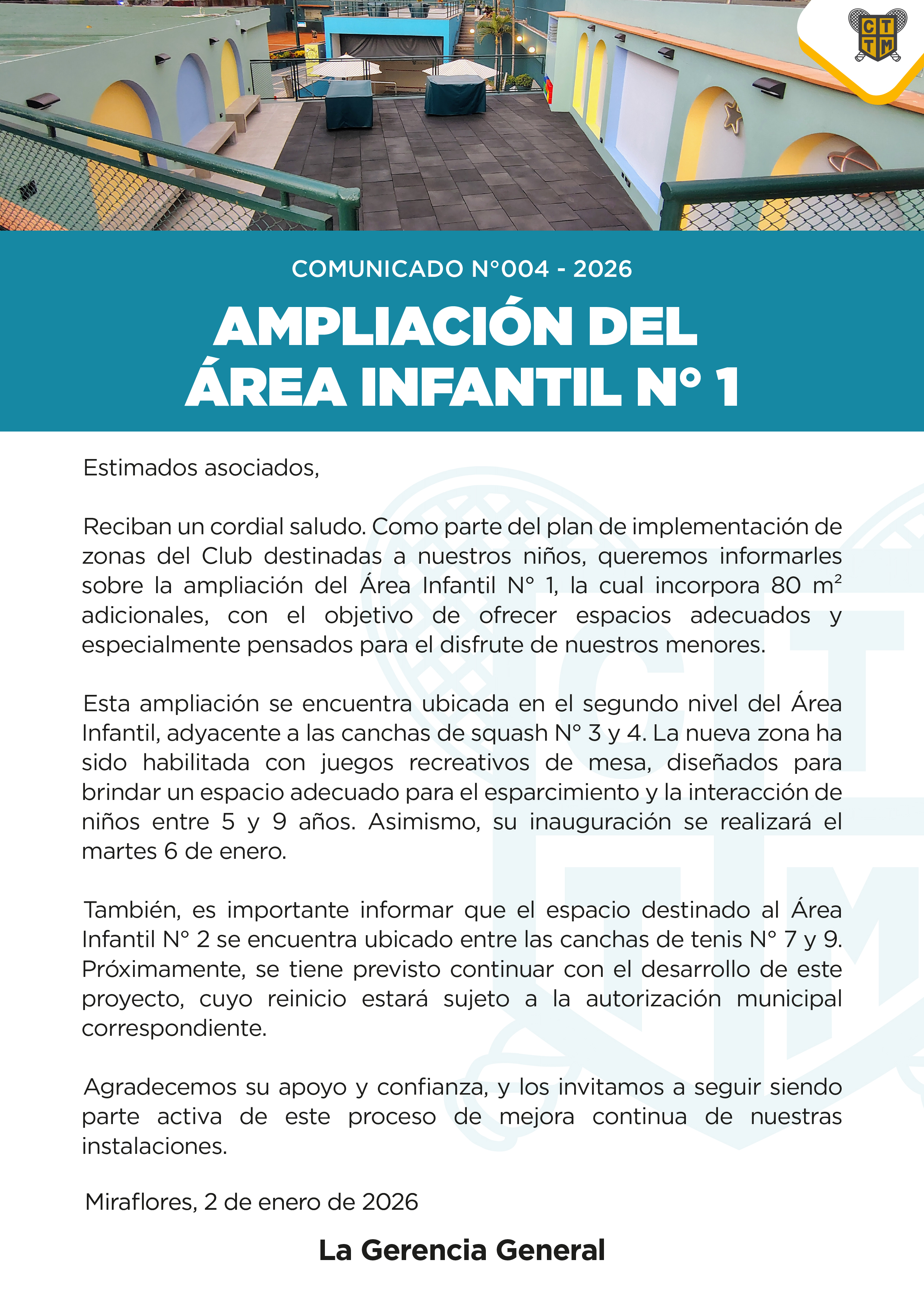 📣COMUNICADO N°004 - 2026 -AMPLIACIÓN DEL ÁREA INFANTIL N° 1
