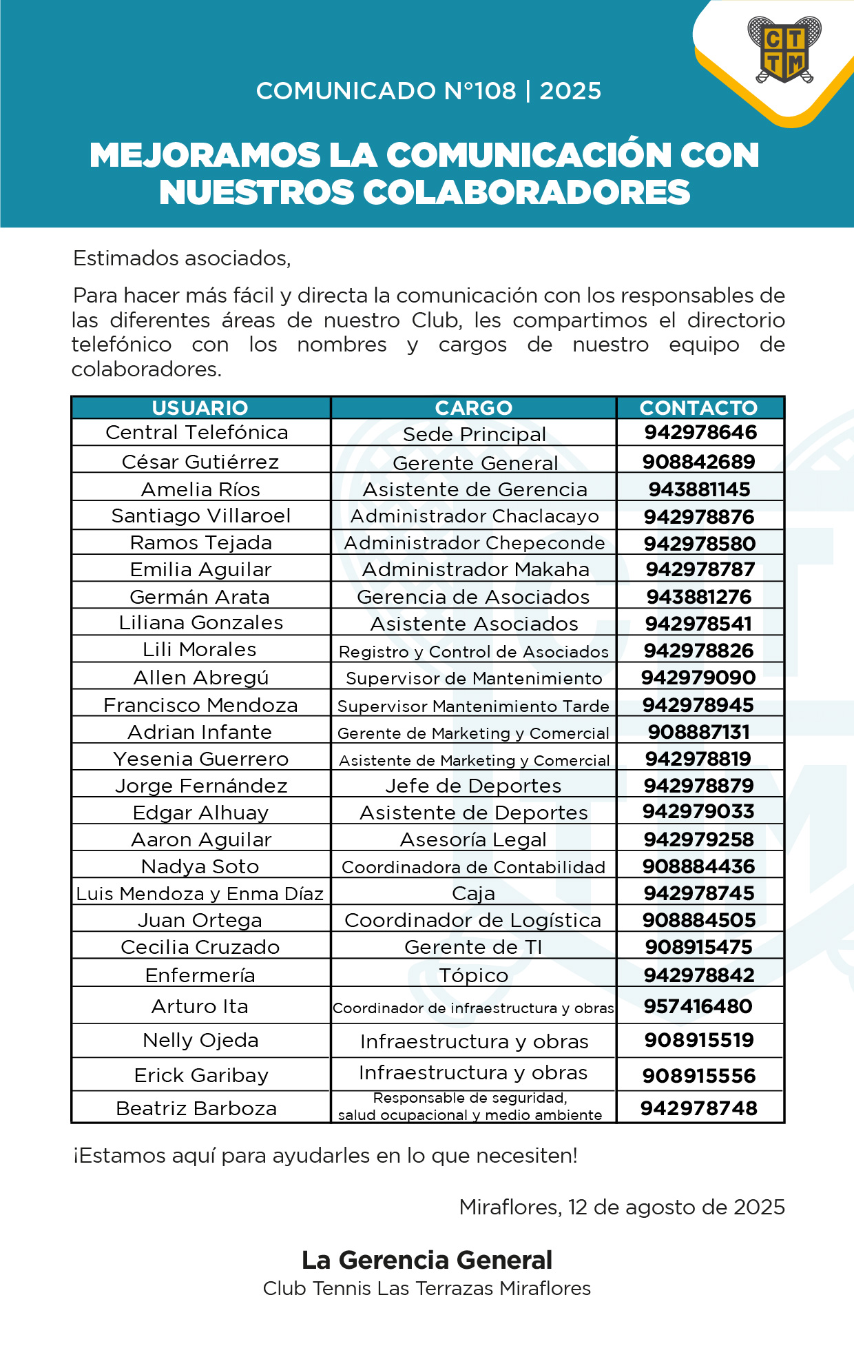 📣COMUNICADO N°108 | 2025: MEJORAMOS LA COMUNICACIÓN CON NUESTROS COLABORADORES