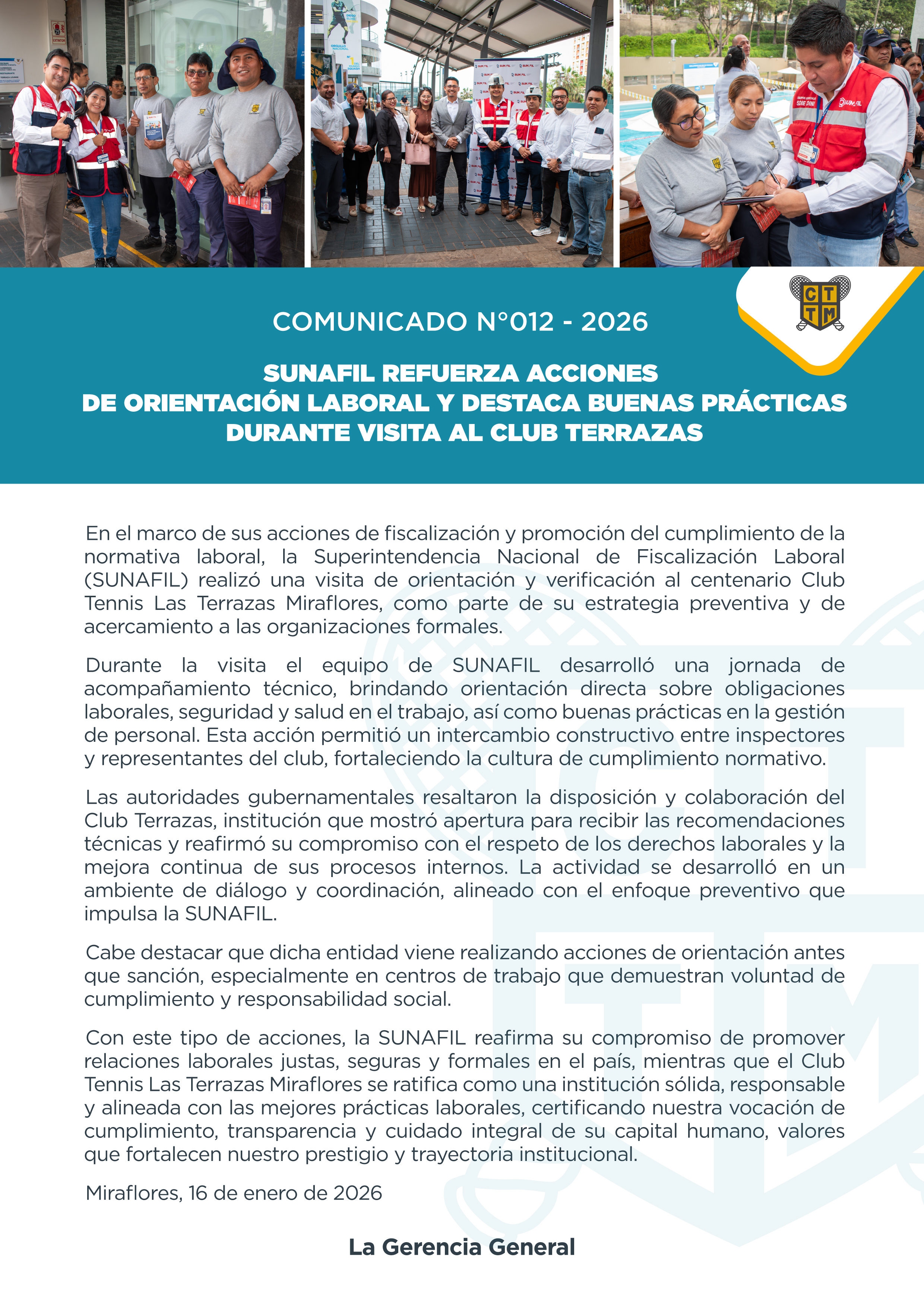 📣COMUNICADO N°012 - 2026 - SUNAFIL REFUERZA ACCIONES EN ORIENTACIÓN LABORAL Y DESTACA BUENAS PRÁCTICAS DURANTE VISITA AL CLUB TERRAZAS