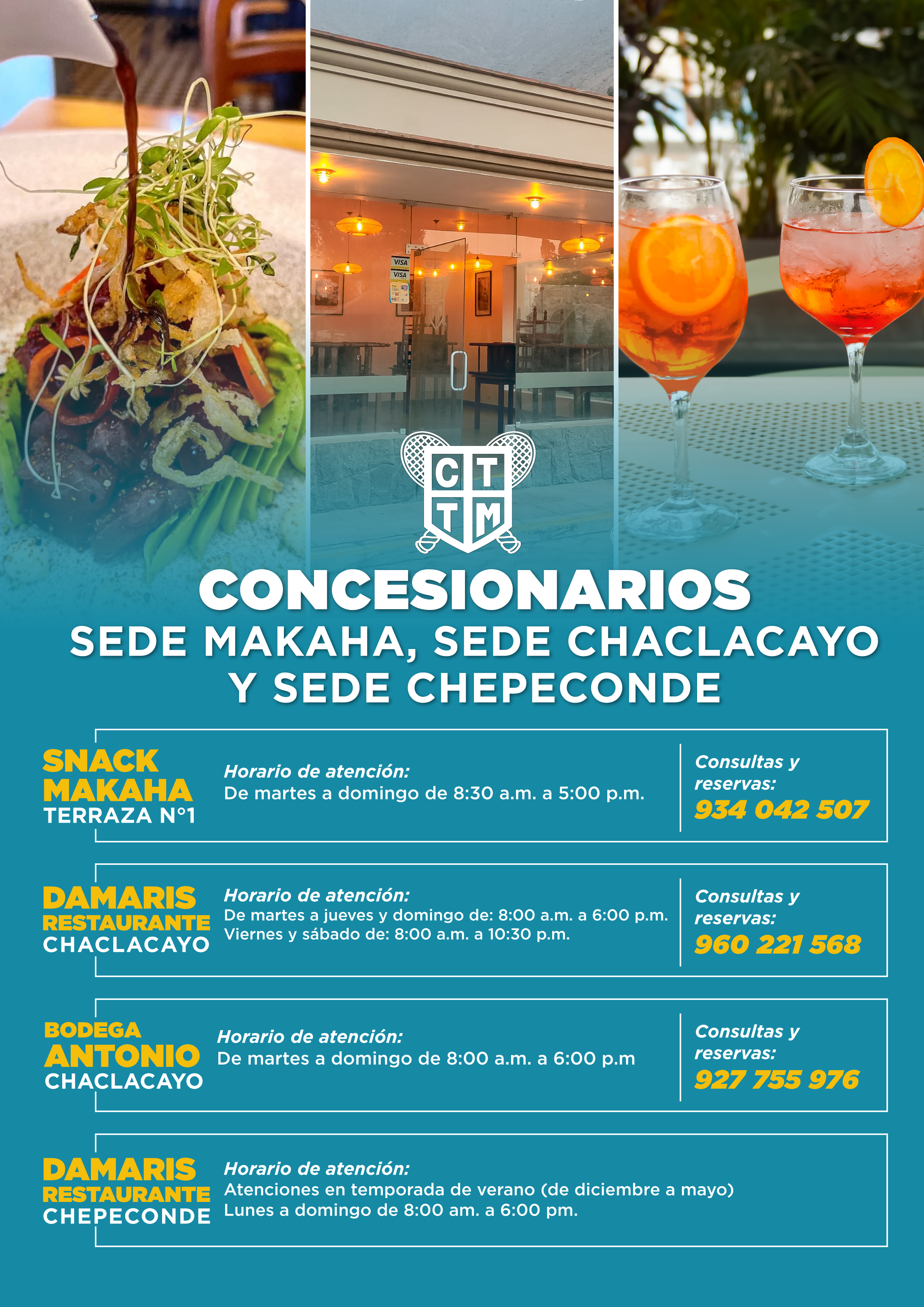 🌊🌳🌅🍴 CONCESIONARIOS – SEDES MAKAHA, CHACLACAYO Y CHEPECONDE 🍴🌅🌳🌊