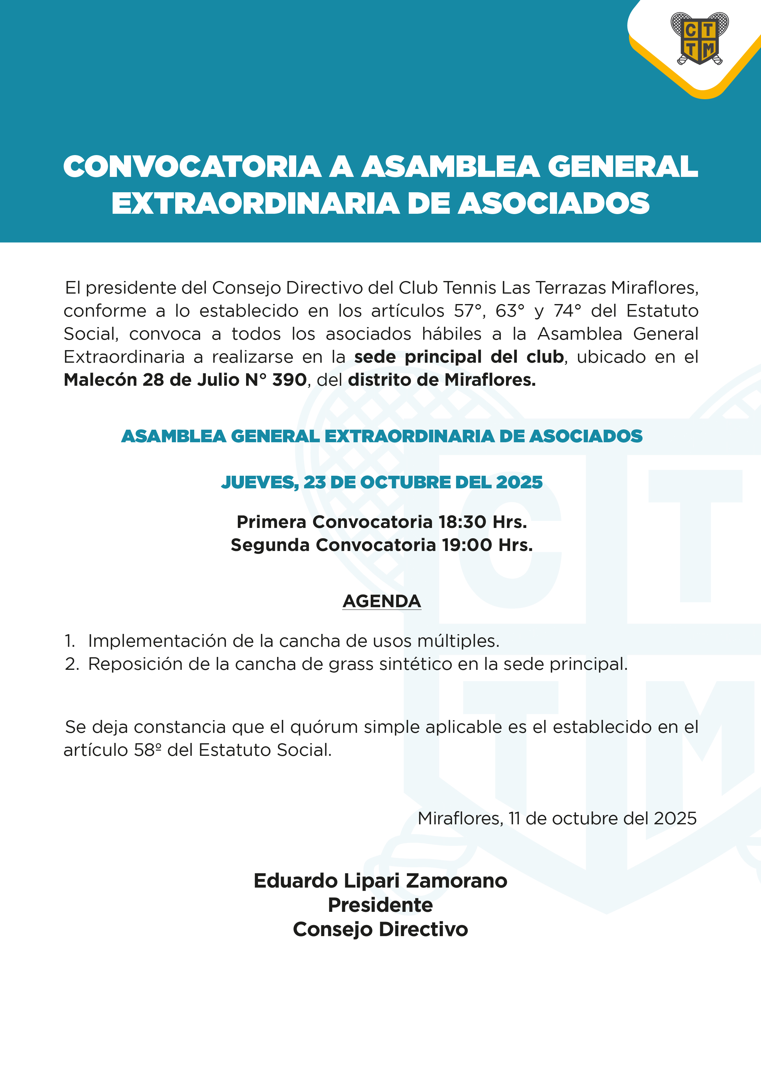 📣 CONVOCATORIA A ASAMBLEA GENERAL EXTRAORDINARIA DE ASOCIADOS 🏛️🗓️