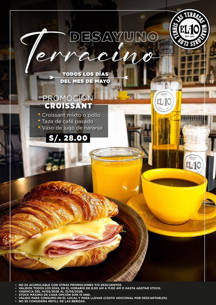 🥐☕ ¡DESAYUNOS TERRACINOS EN EL 10 RESTAURANTE! 💛🖤