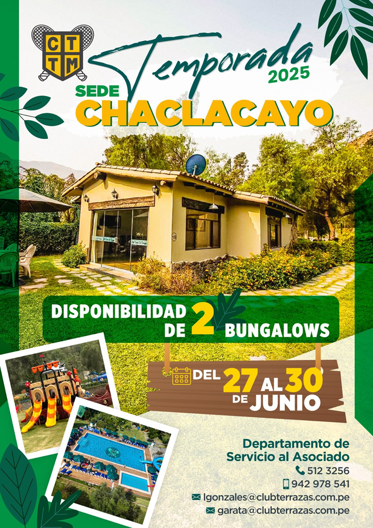 🏡 DISPONIBILIDAD DE BUNGALOW EN LA SEDE CHACLACAYO 🌞🌴