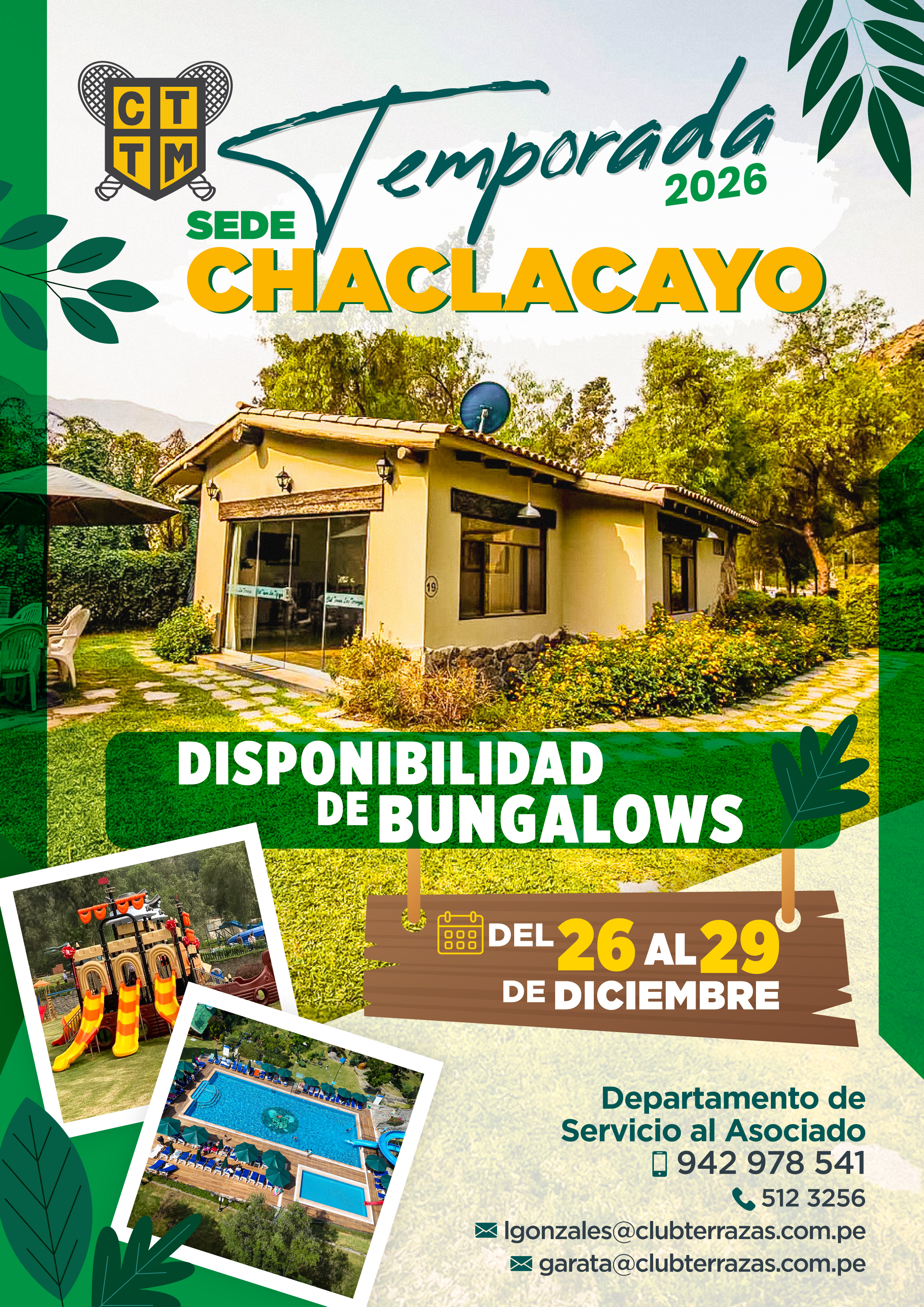 🏡 DISPONIBILIDAD DE BUNGALOW EN LA SEDE CHACLACAYO 🌞🌴