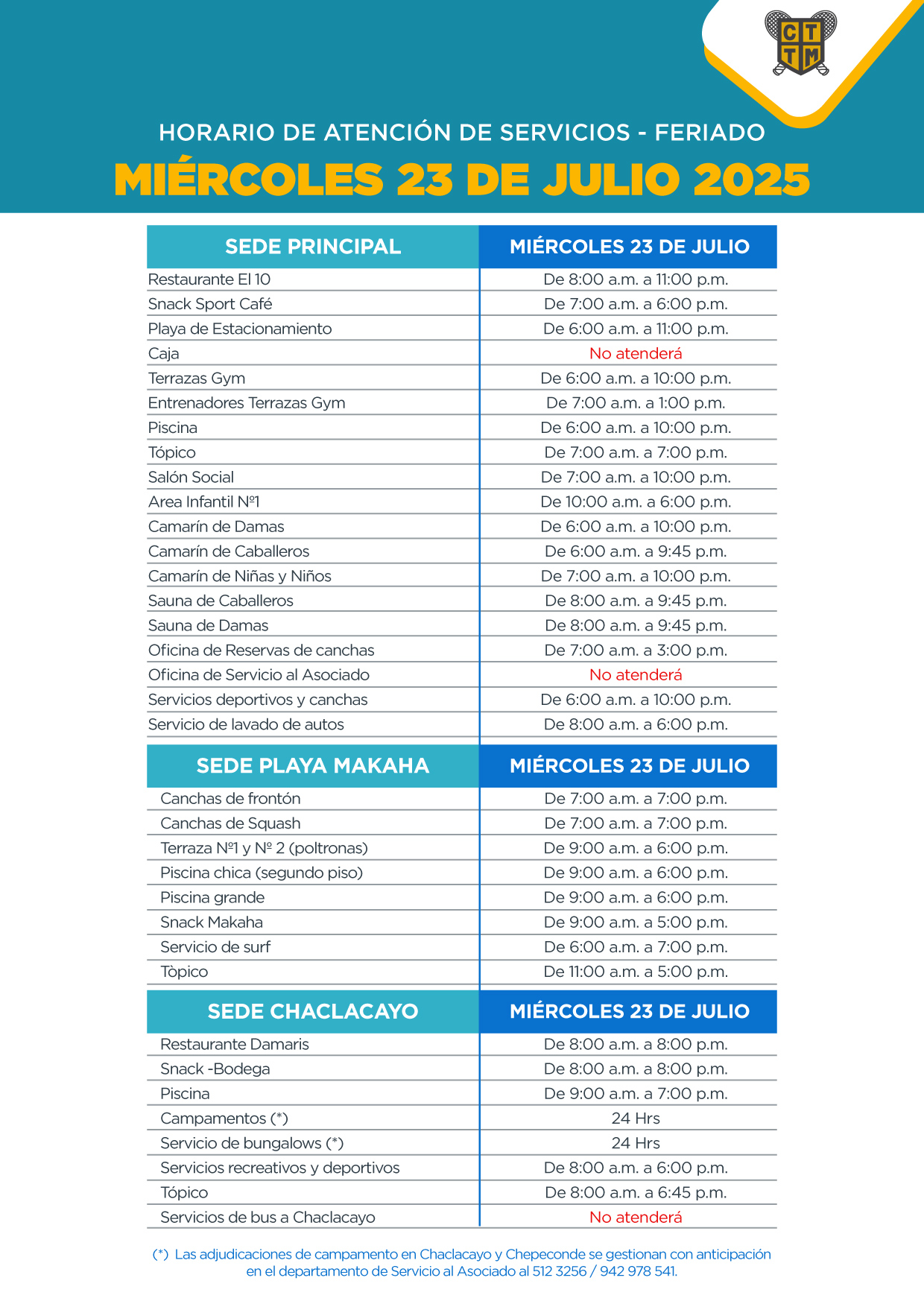 🗓️⏰ HORARIO DE ATENCIÓN – FERIADO MIÉRCOLES 23 DE JULIO 📢