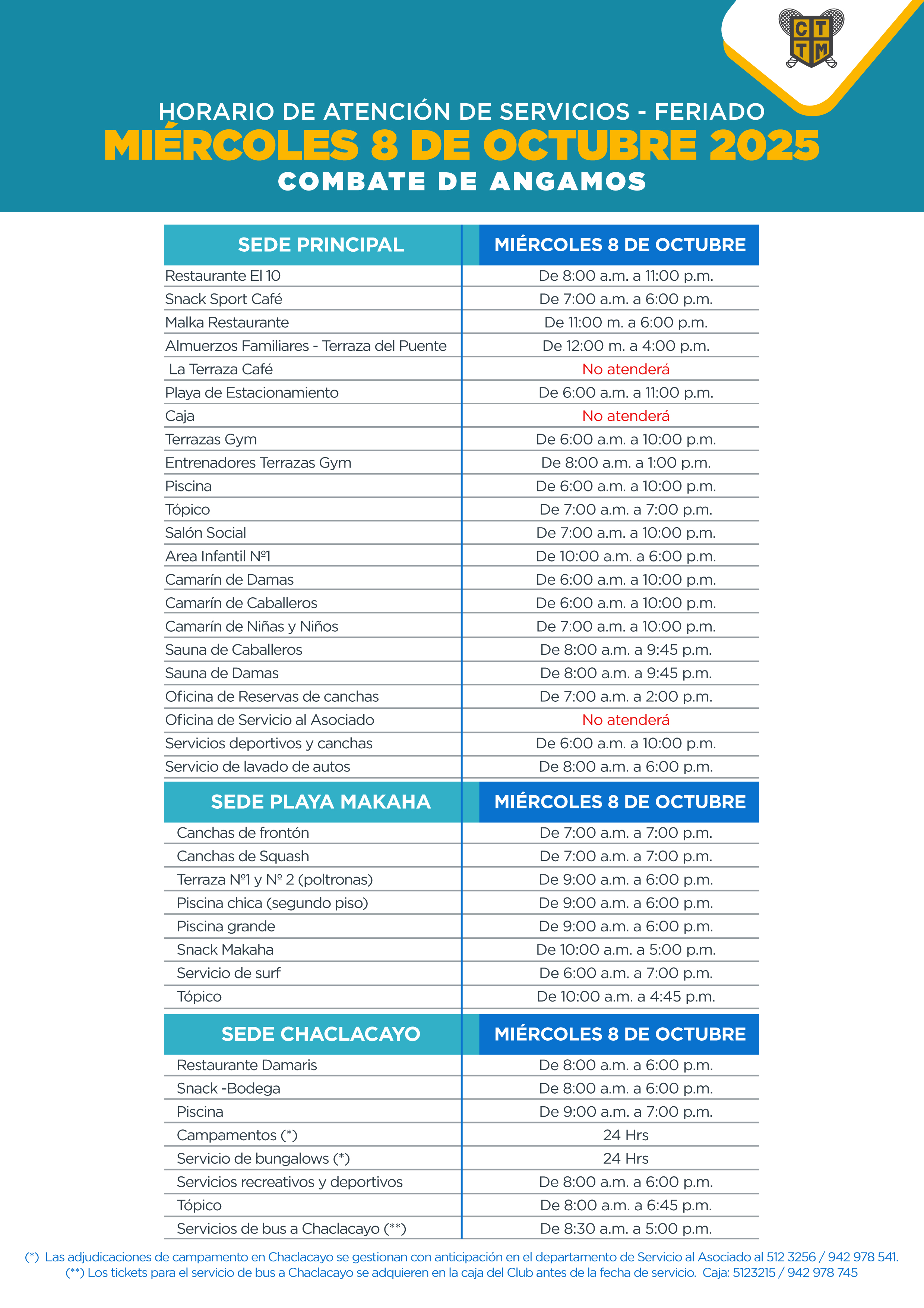📅 HORARIO DE ATENCIÓN – FERIADO 8 DE OCTUBRE