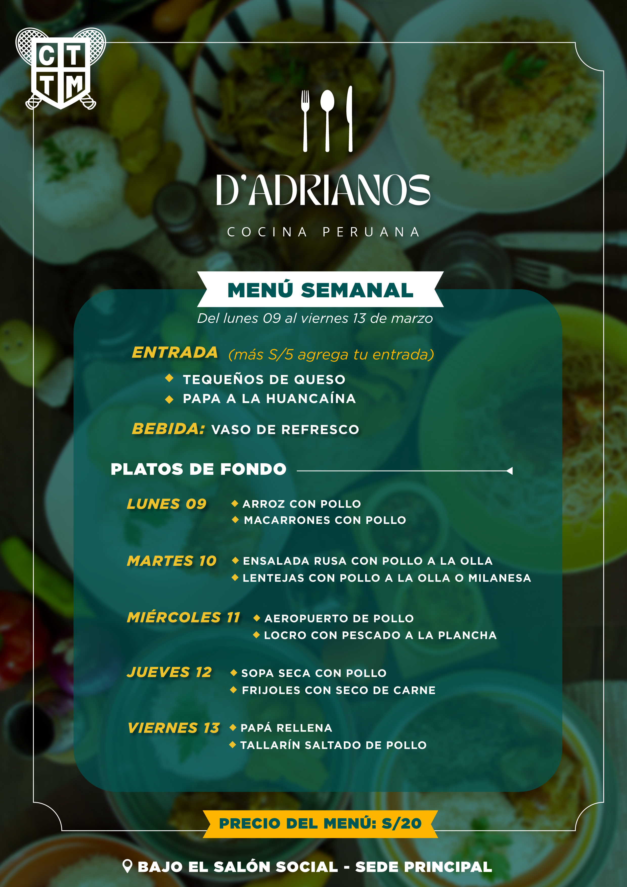 🍽️¡VEN A DISFRUTAR EL MENÚ SEMANAL DEL RESTAURANTE D'ADRIANOS!🍽️