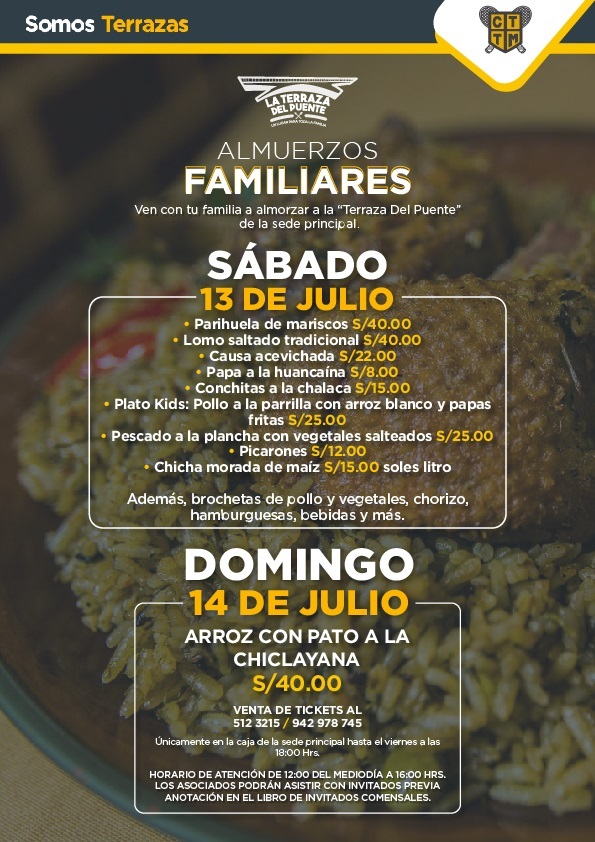 ALMUERZOS FAMILIARES - SÁBADO 13 Y DOMINGO 14 DE JULIO