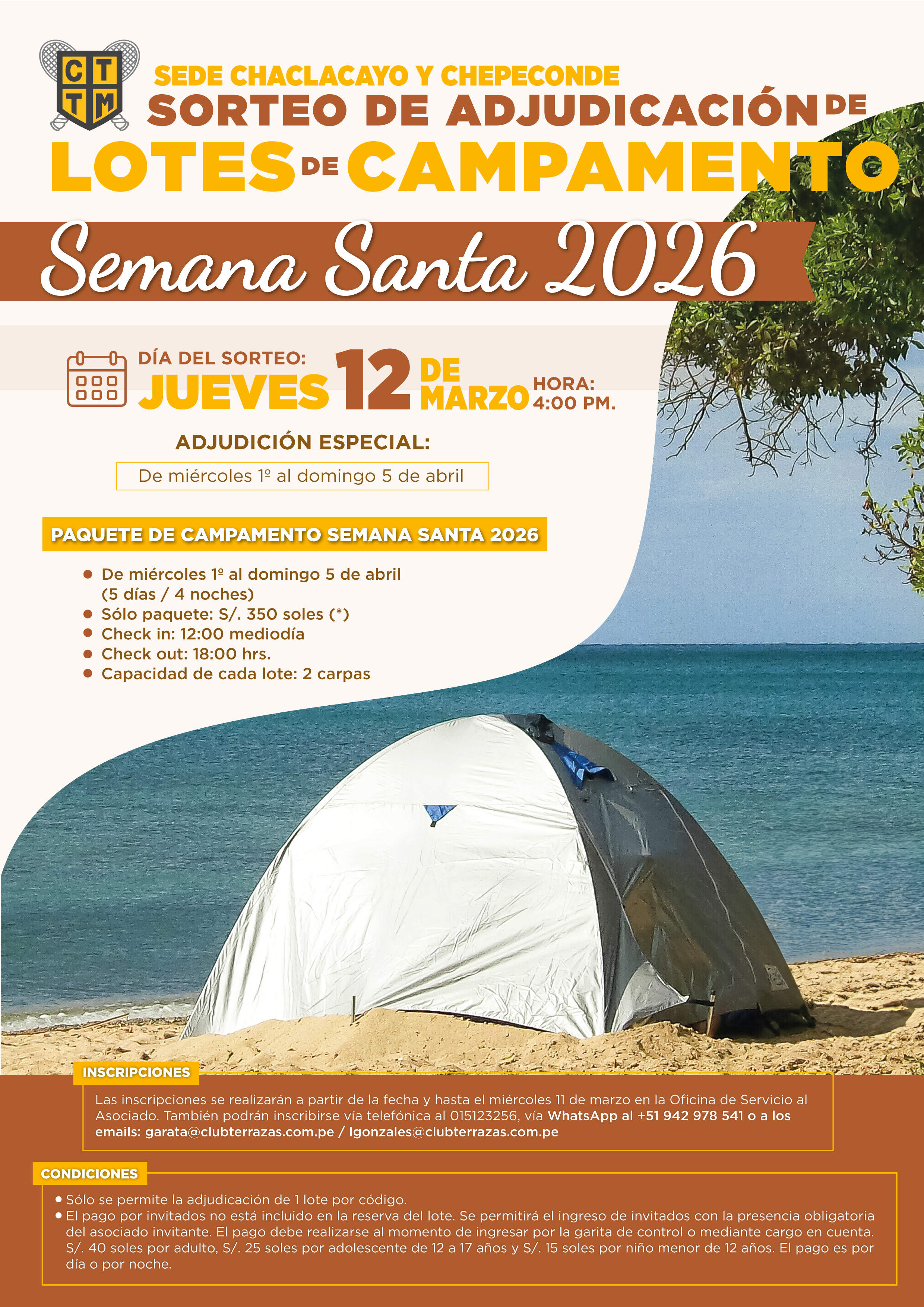 ⛺🌿 SEMANA SANTA 2026: PROCESO DE ADJUDICACIÓN DE LOTES DE CAMPAMENTO EN CHACLACAYO Y CHEPECONDE