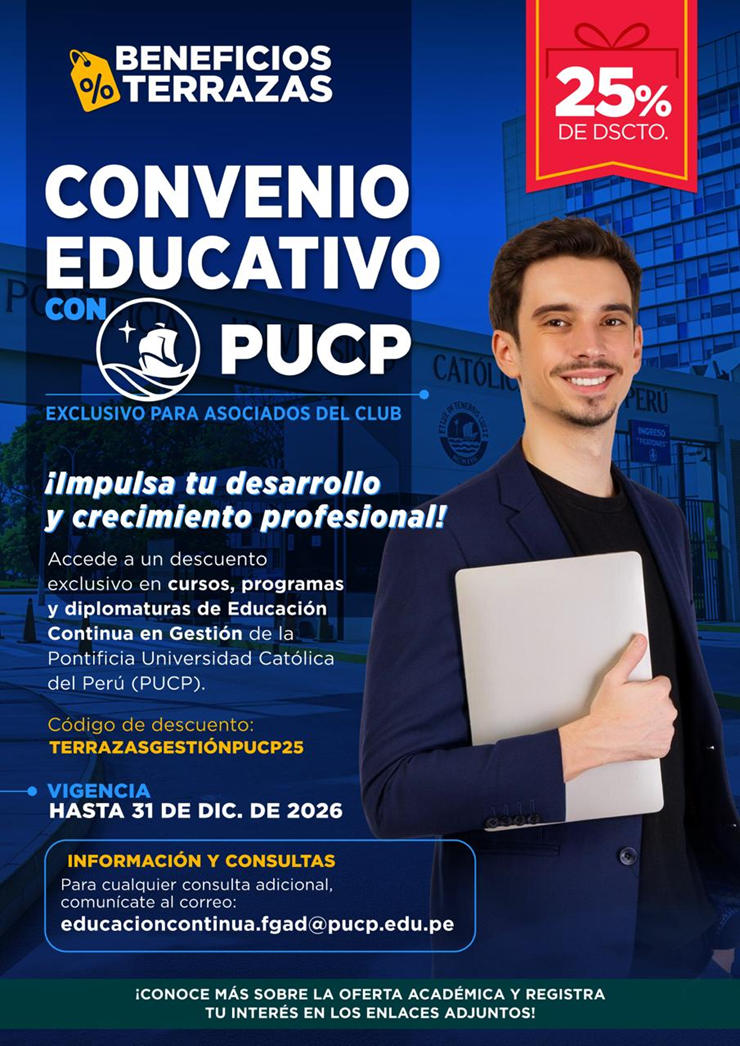 🎓 BENEFICIOS TERRAZAS | 25% DE DESCUENTO EN PROGRAMAS DE EDUCACIÓN CONTINUA PUCP