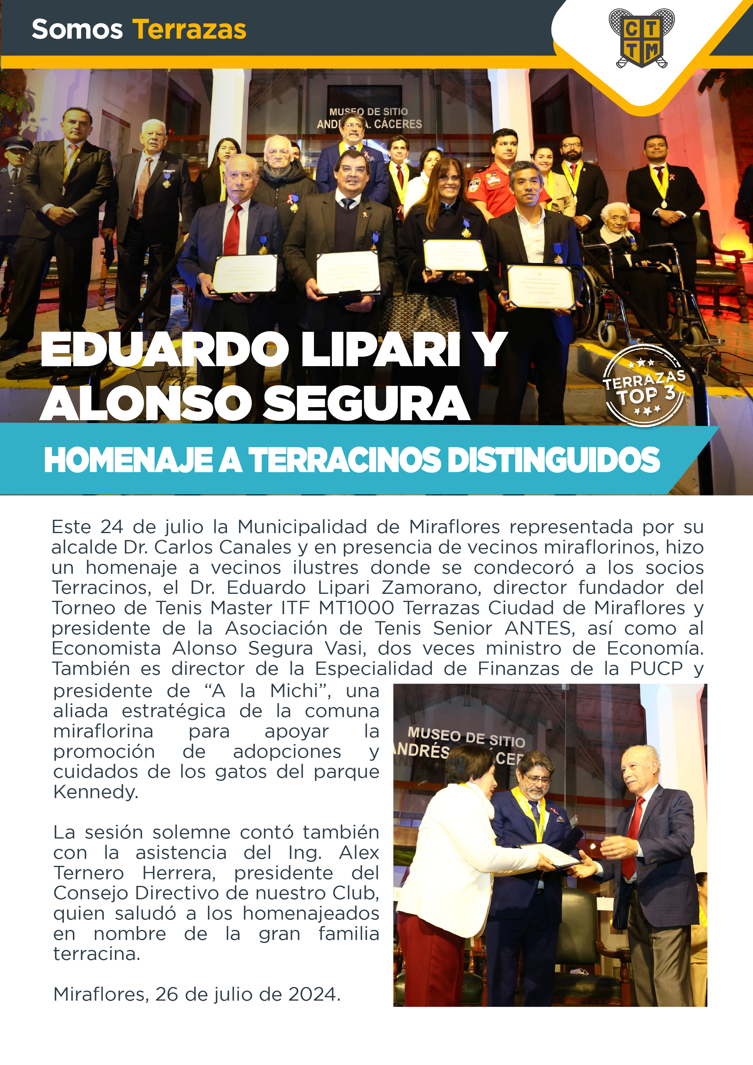 EDUARDO LIPARI Y ALONSO SEGURA, HOMENAJE A TERRACINOS DISTINGUIDOS