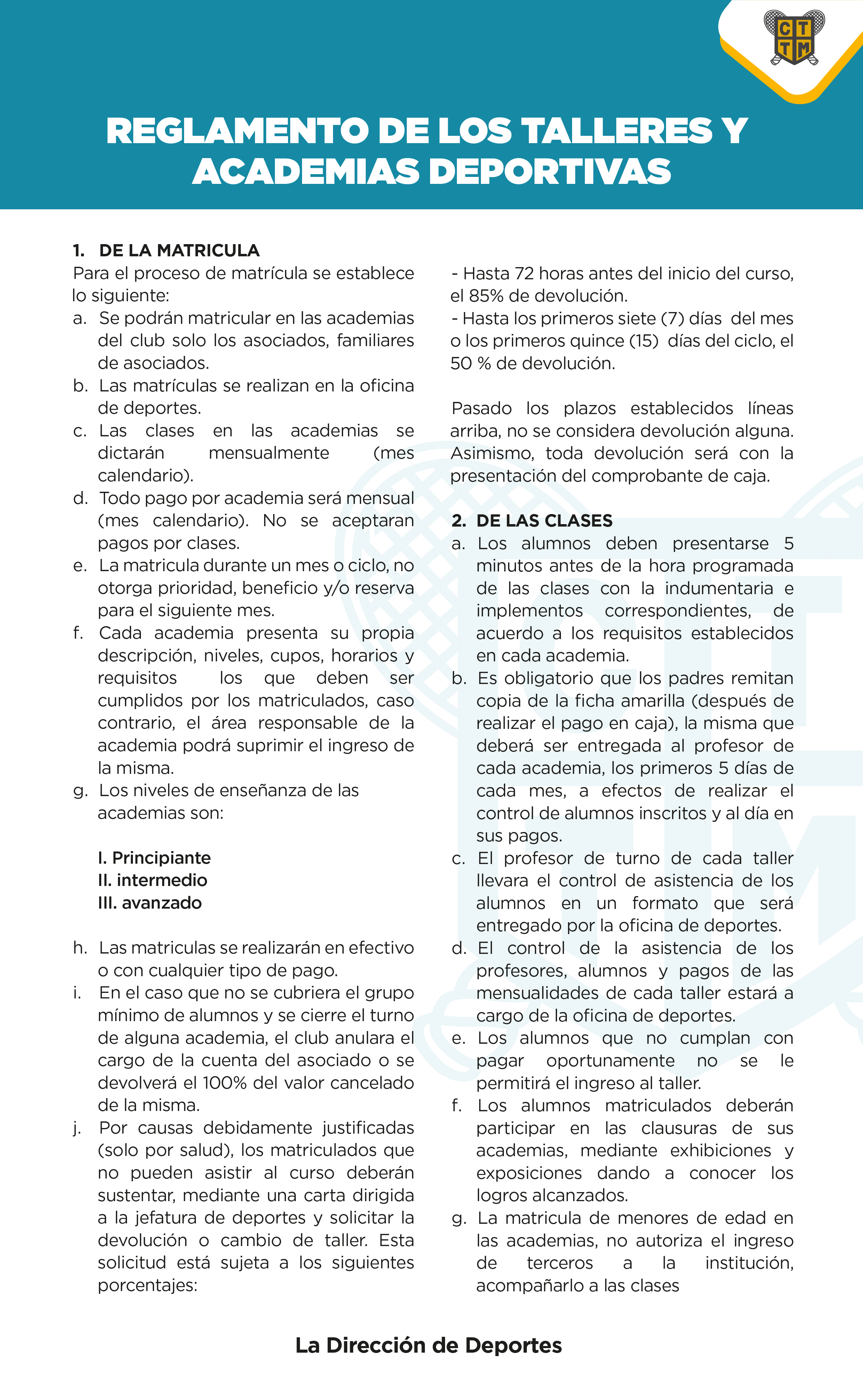  REGLAMENTO DE LOS TALLERES Y ACADEMIAS DEPORTIVAS📋⚽