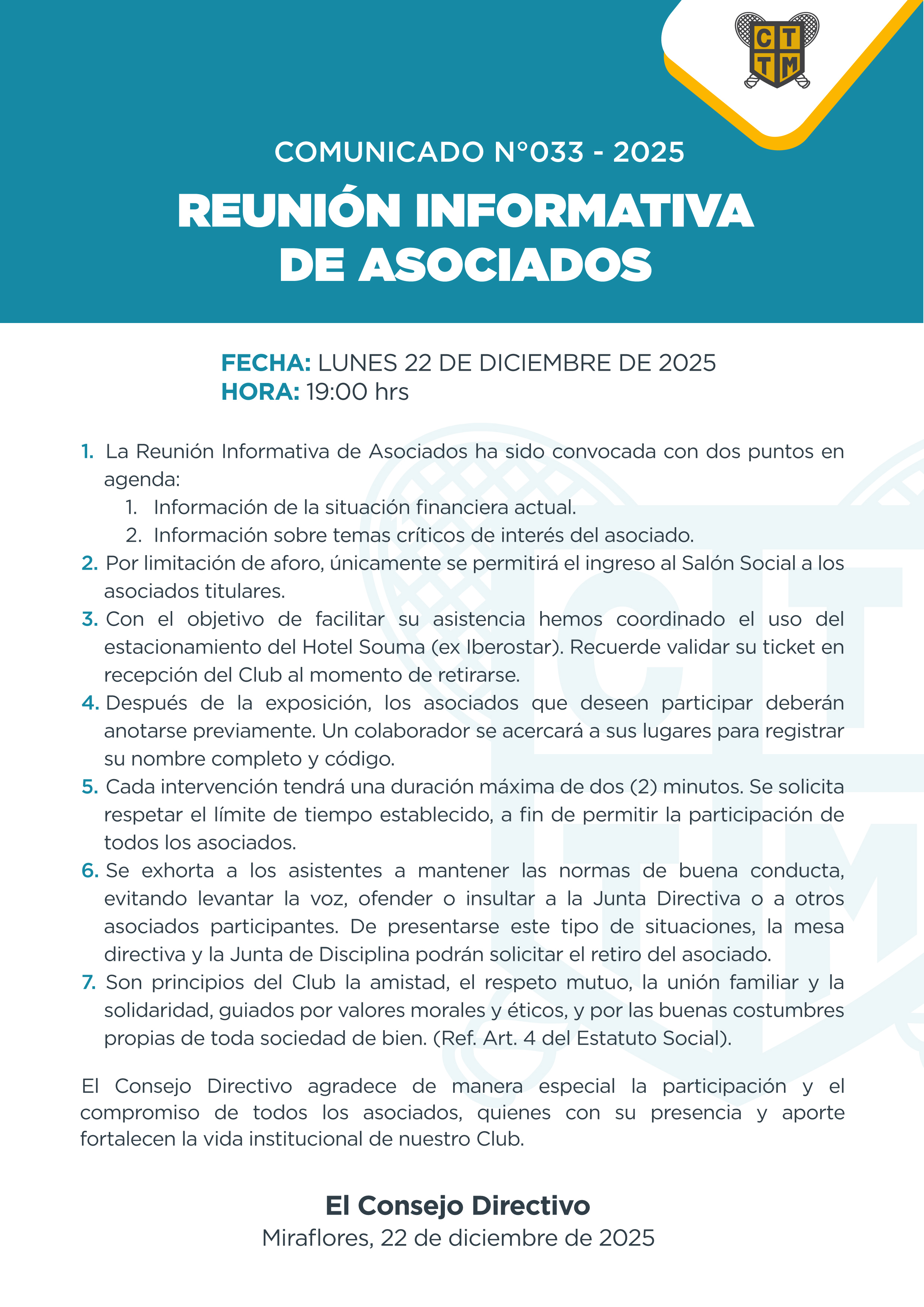 📣COMUNICADO N°033 - 2025 -REUNIÓN INFORMATIVA DE ASOCIADOS
