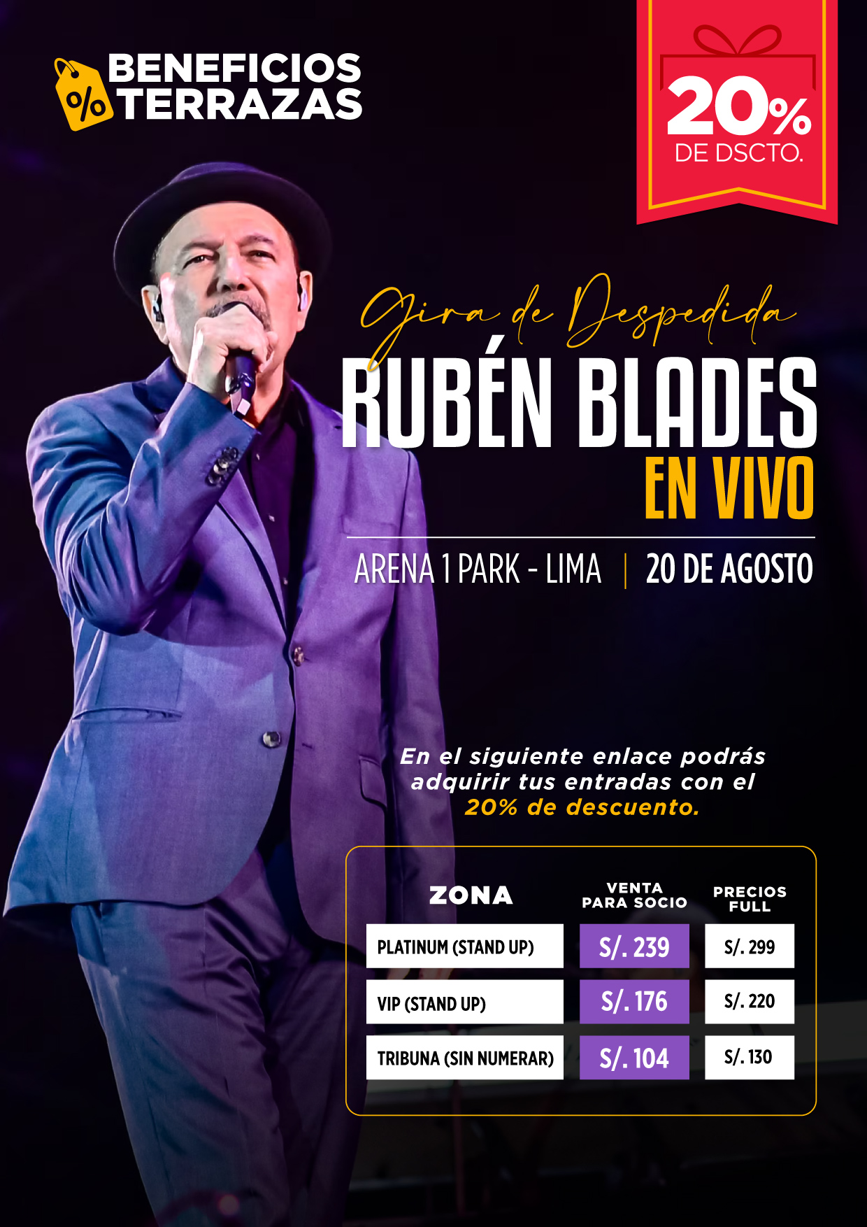 🎟️ BENEFICIOS TERRAZAS | ⭐ DESCUENTO EXCLUSIVO 🎤 GIRA DE DESPEDIDA RUBÉN BLADES EN VIVO 🎶