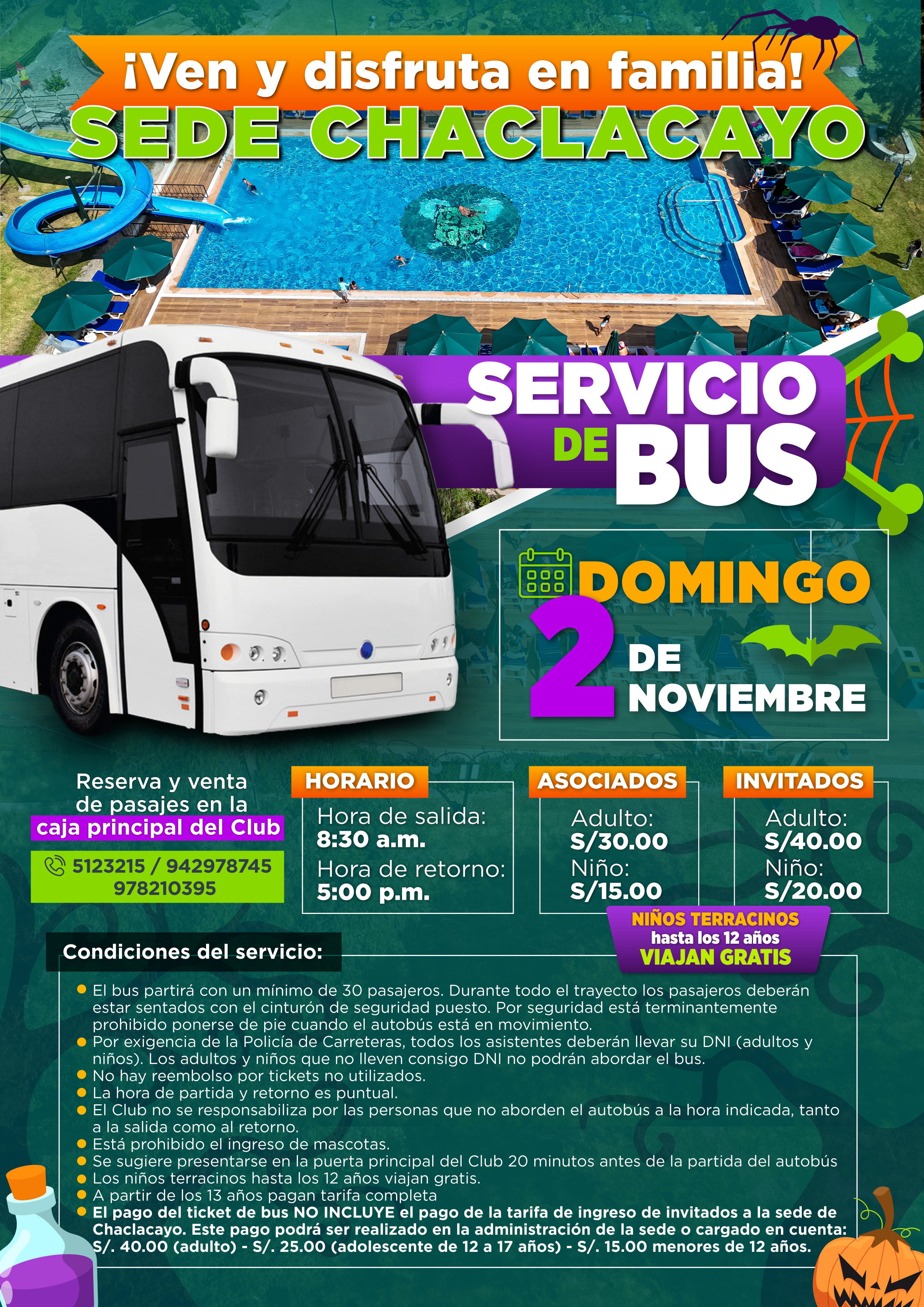 🚌🎃 2 DE NOVIEMBRE - SERVICIO DE BUS A SEDE CHACLACAYO 🕸️🕷️🚌
