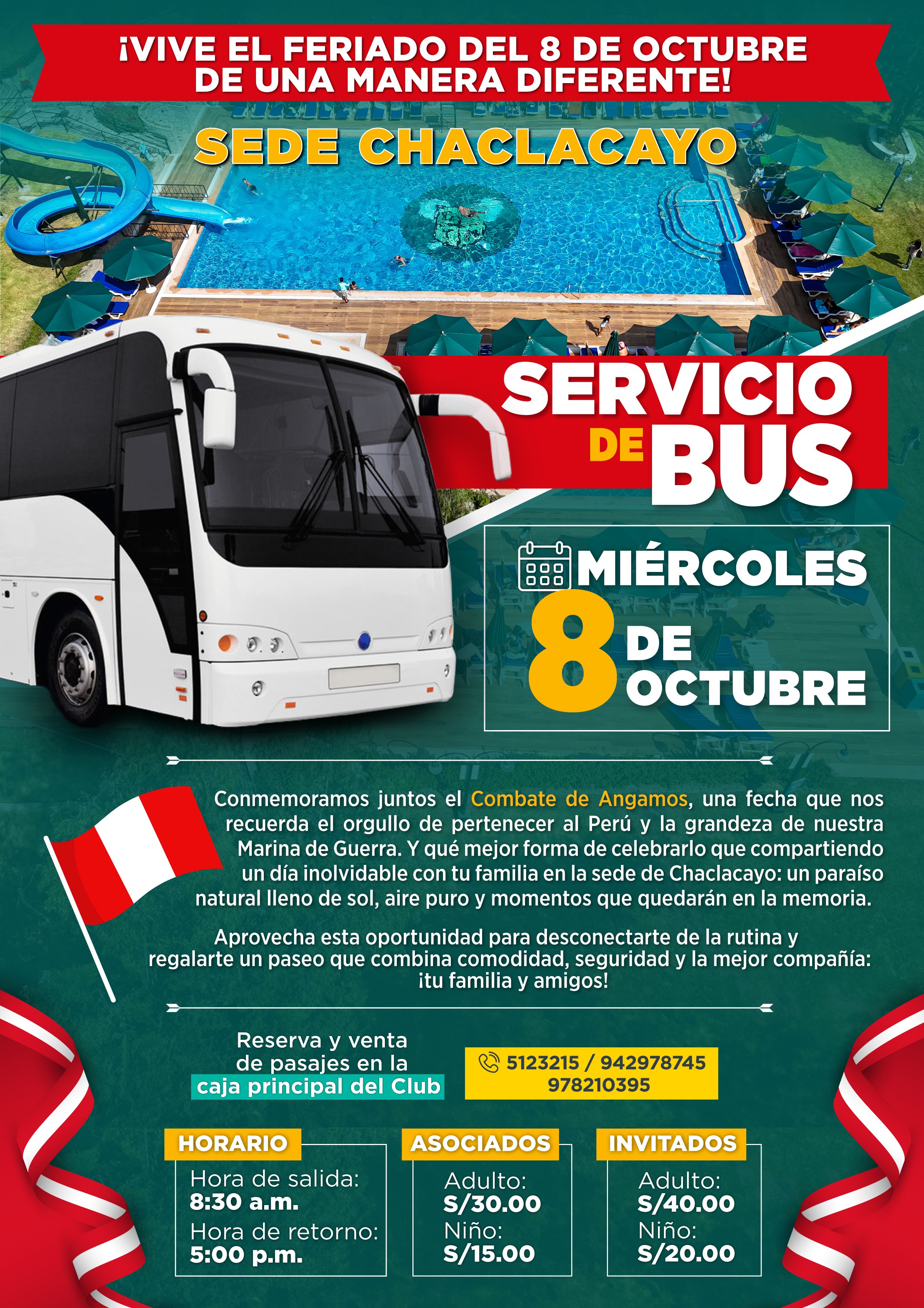 🚌 MIÉRCOLES 8 DE OCTUBRE -SERVICIO DE BUS A SEDE CHACLACAYO 🚌