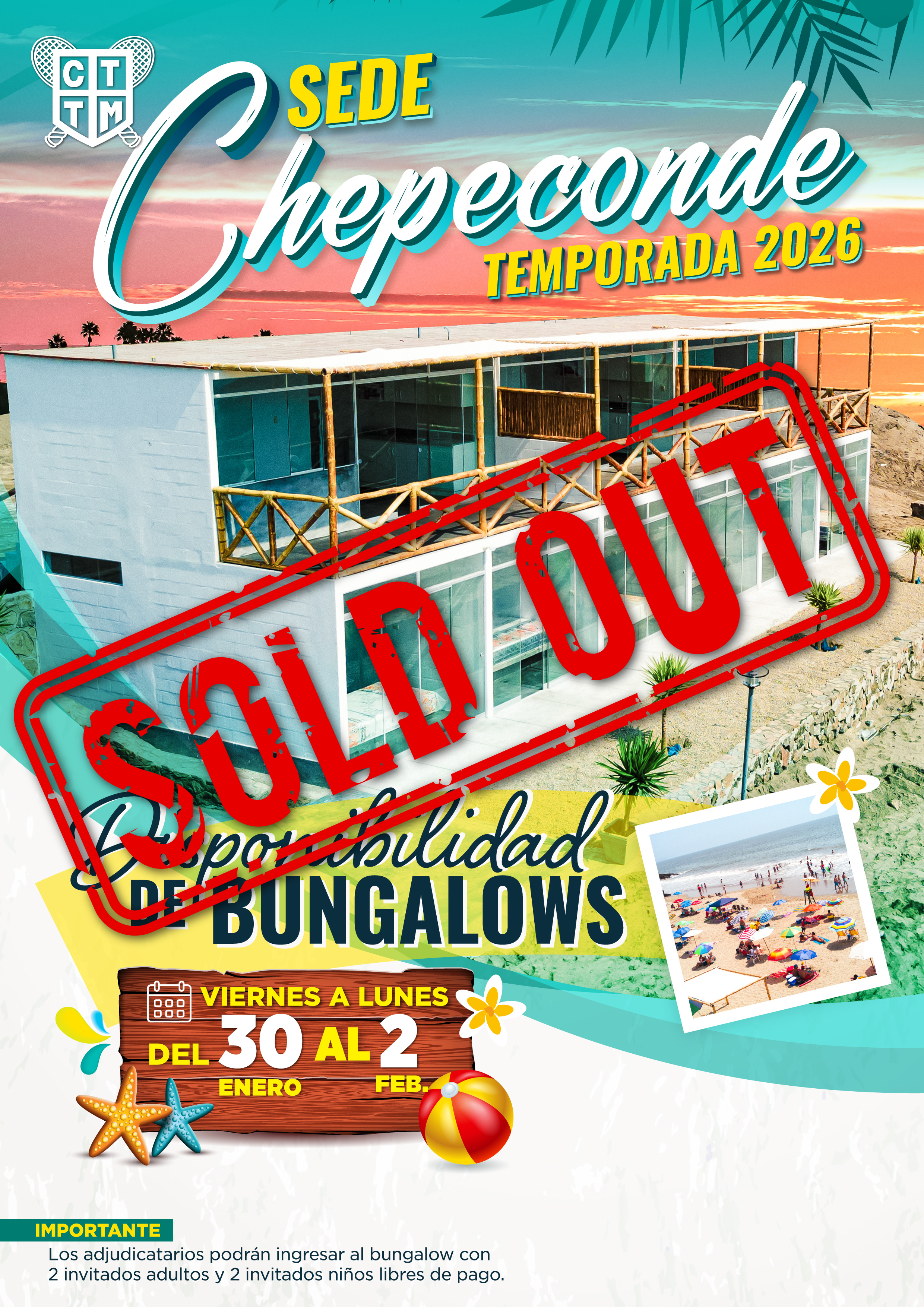 🚨 ¡SOLD OUT EN BUNGALOWS DE CHEPECONDE DEL 30 DE ENERO AL 2 DE FEBRERO!🏖️✨