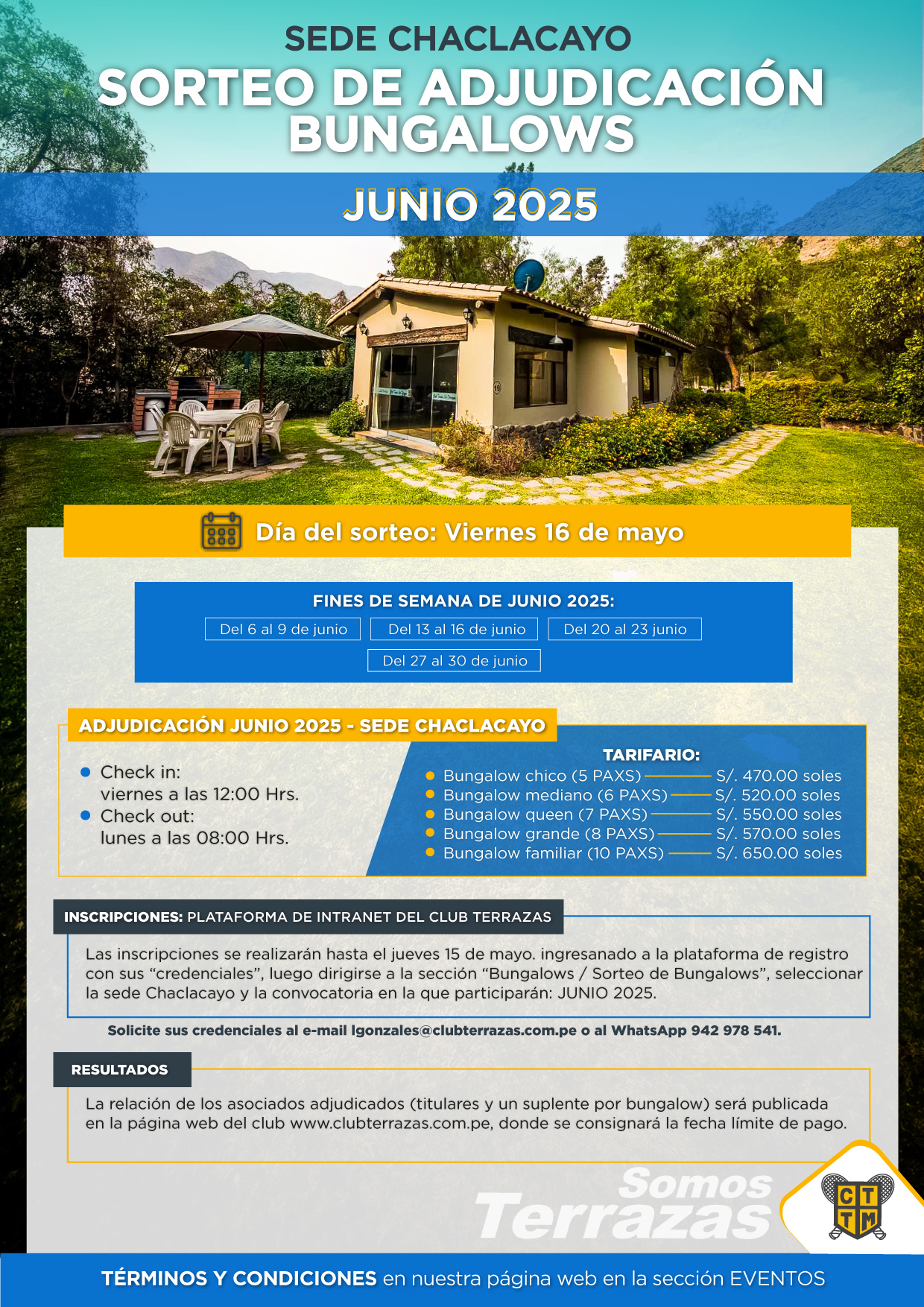 📢 CONVOCATORIA AL SORTEO DE ADJUDICACIÓN DE BUNGALOWS SEDE CHACLACAYO - JUNIO 2025 🏞️🏡