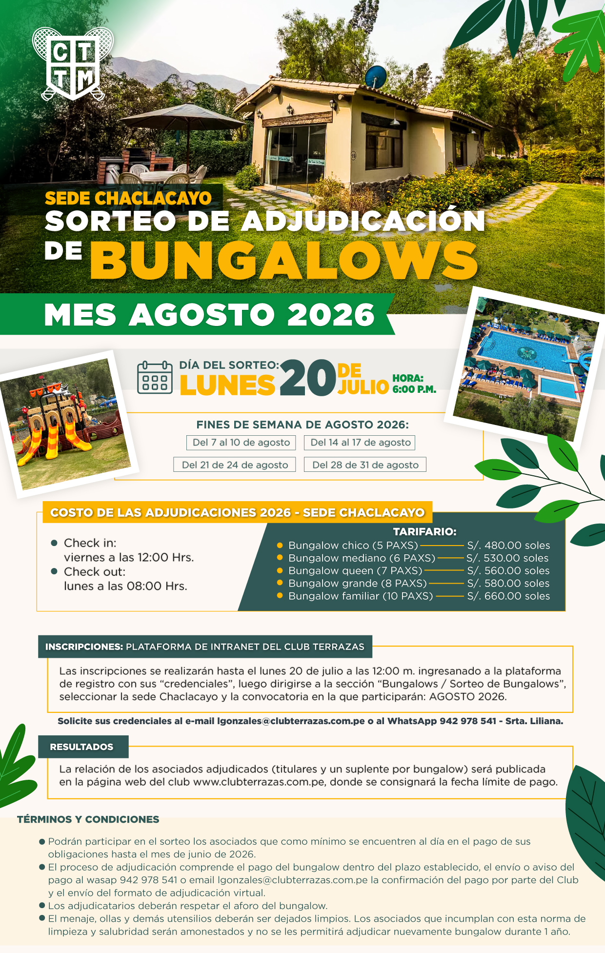 🌿🏡 CHACLACAYO: SORTEO DE ADJUDICACIÓN DE BUNGALOWS – AGOSTO 2026 🌿✨