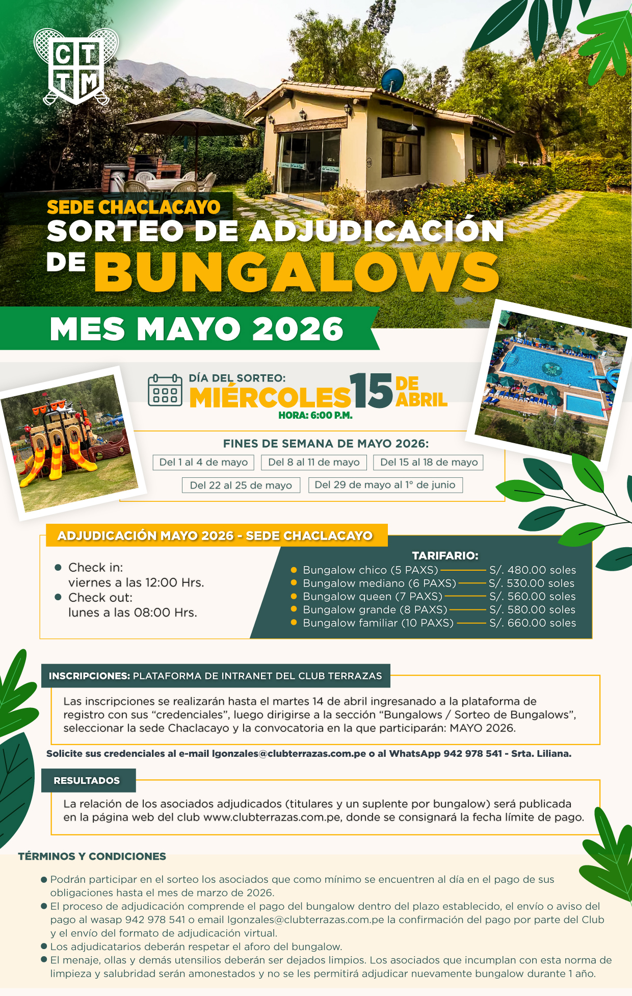 🌿🏡 CHACLACAYO: SORTEO DE ADJUDICACIÓN DE BUNGALOWS – MAYO 2026 🌿✨