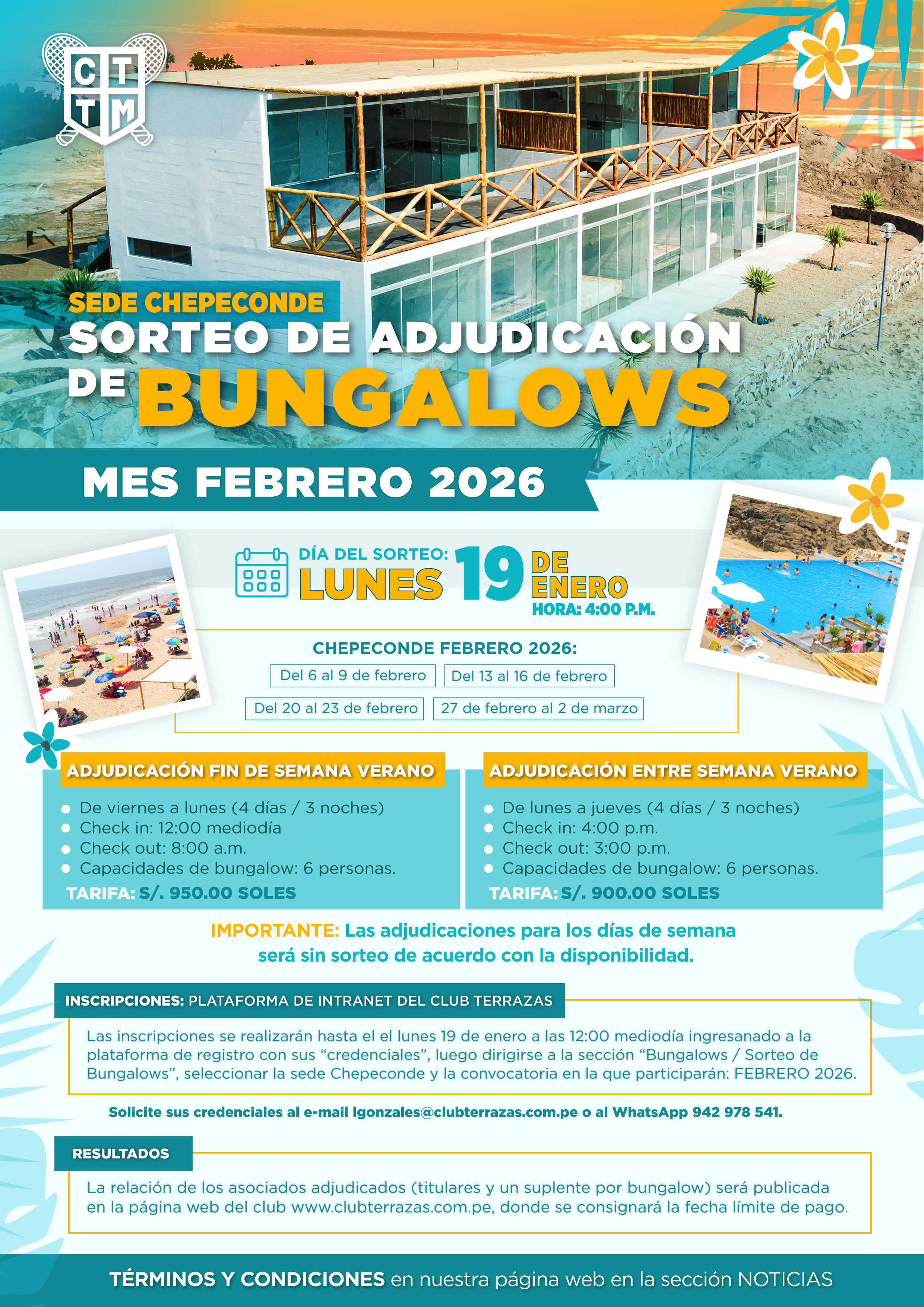 🏖️🎉 SORTEO DE ADJUDICACIÓN DE BUNGALOWS EN CHEPECONDE – FEBRERO 2026 🏡✨