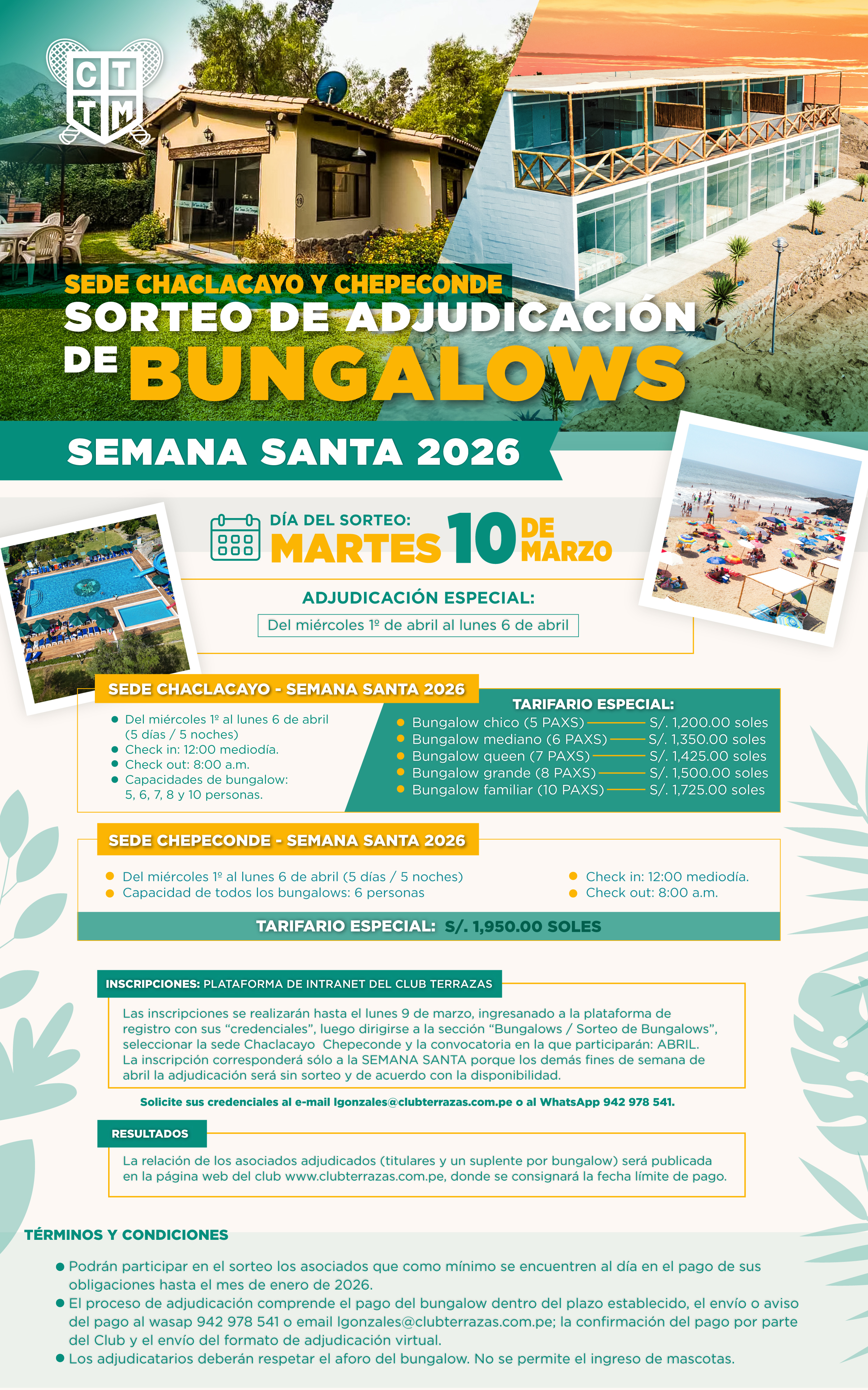 🏡🌴 SORTEO DE ADJUDICACIÓN DE BUNGALOWS - SEMANA SANTA 2026 ✨🌊☀️