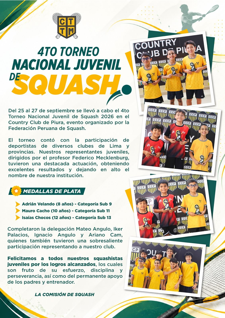 🏆🎾 4TO TORNEO NACIONAL JUVENIL DE SQUASH 2026 – DESTACADA PARTICIPACIÓN TERRACINA 💛🖤