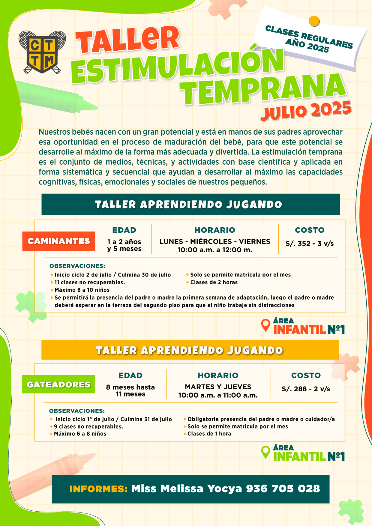👶✨ TALLER DE ESTIMULACIÓN TEMPRANA – JULIO 2025 🗓️🎨