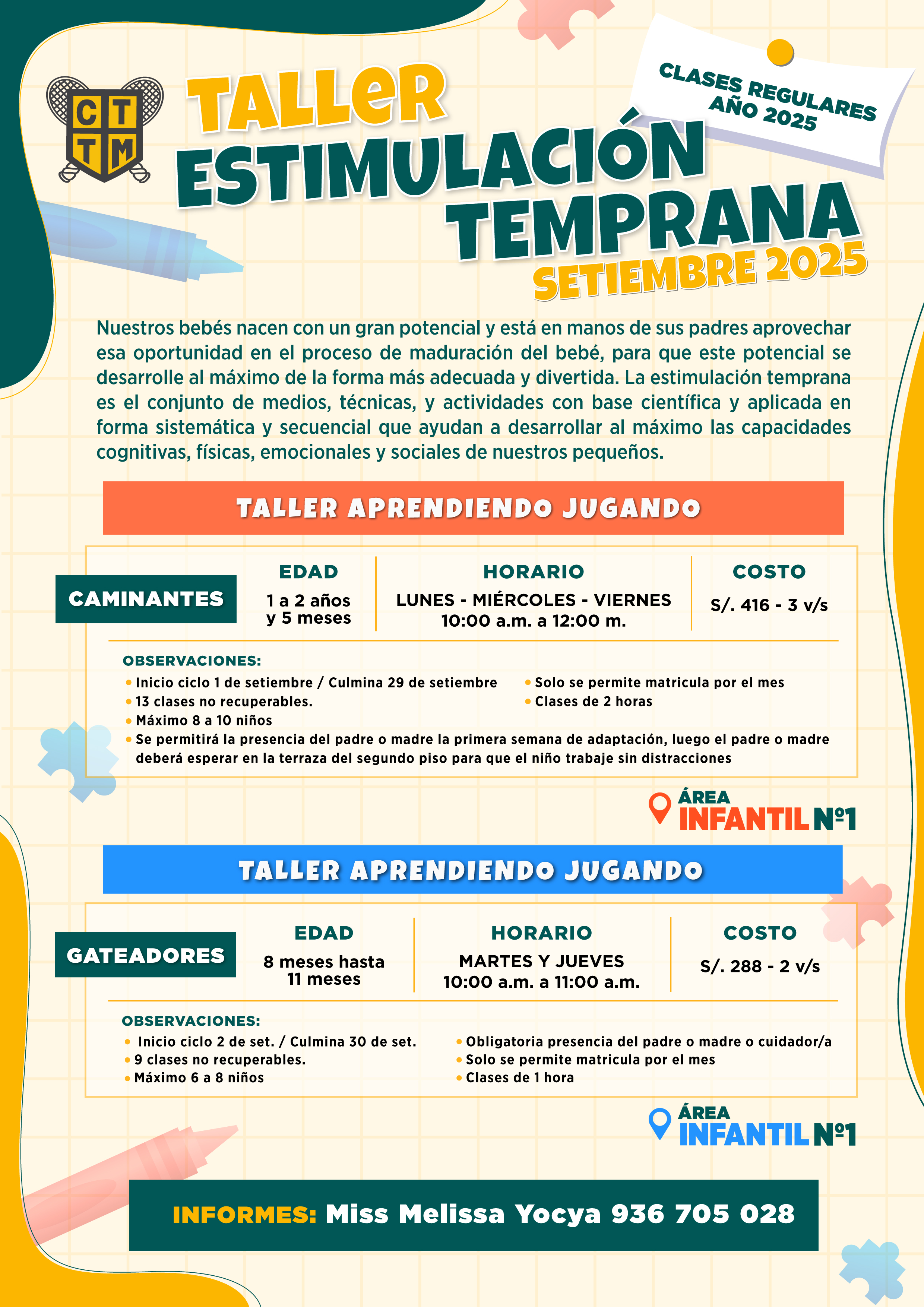 👶🎨 TALLER DE ESTIMULACIÓN TEMPRANA – SETIEMBRE 🗓️💛