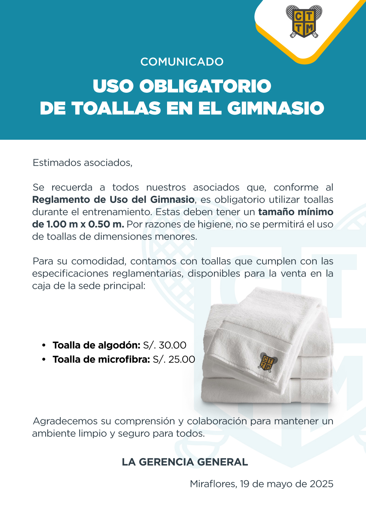 📢 COMUNICADO: USO OBLIGATORIO DE TOALLAS EN EL GIMNASIO 🏋️‍♂️