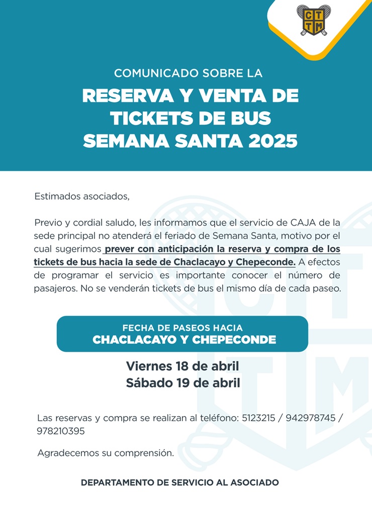 📢 COMUNICADO SOBRE LA RESERVA Y VENTA DE TICKETS DE BUS - SEMANA SANTA 2025 🚌